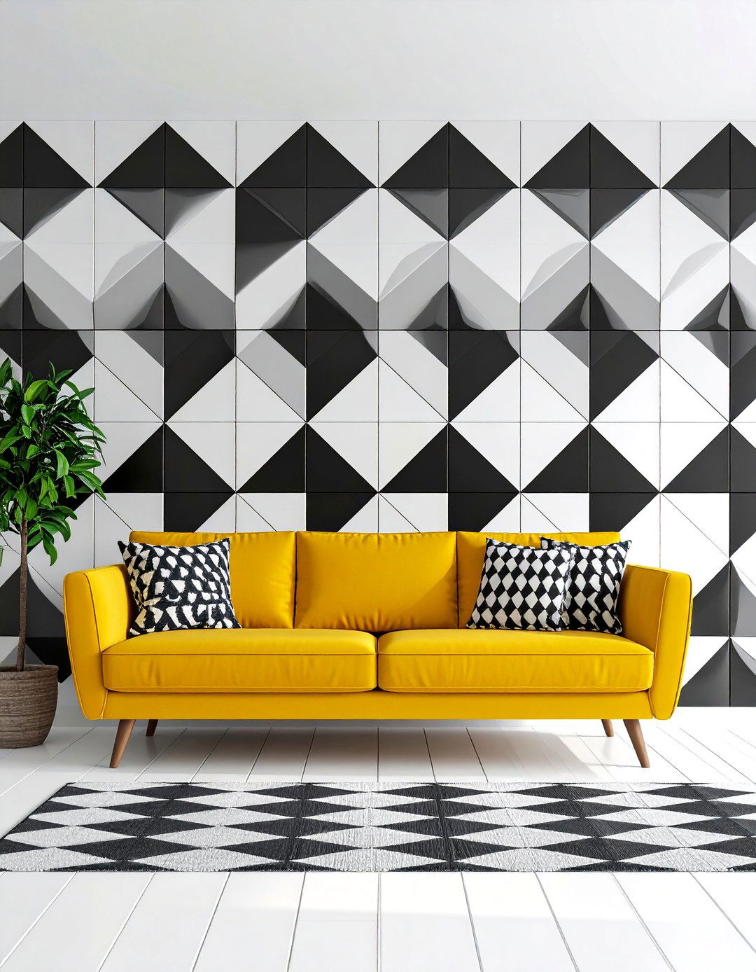 Bold Graphic Tile Living Room Wall - 30 accent wall ideas for living room