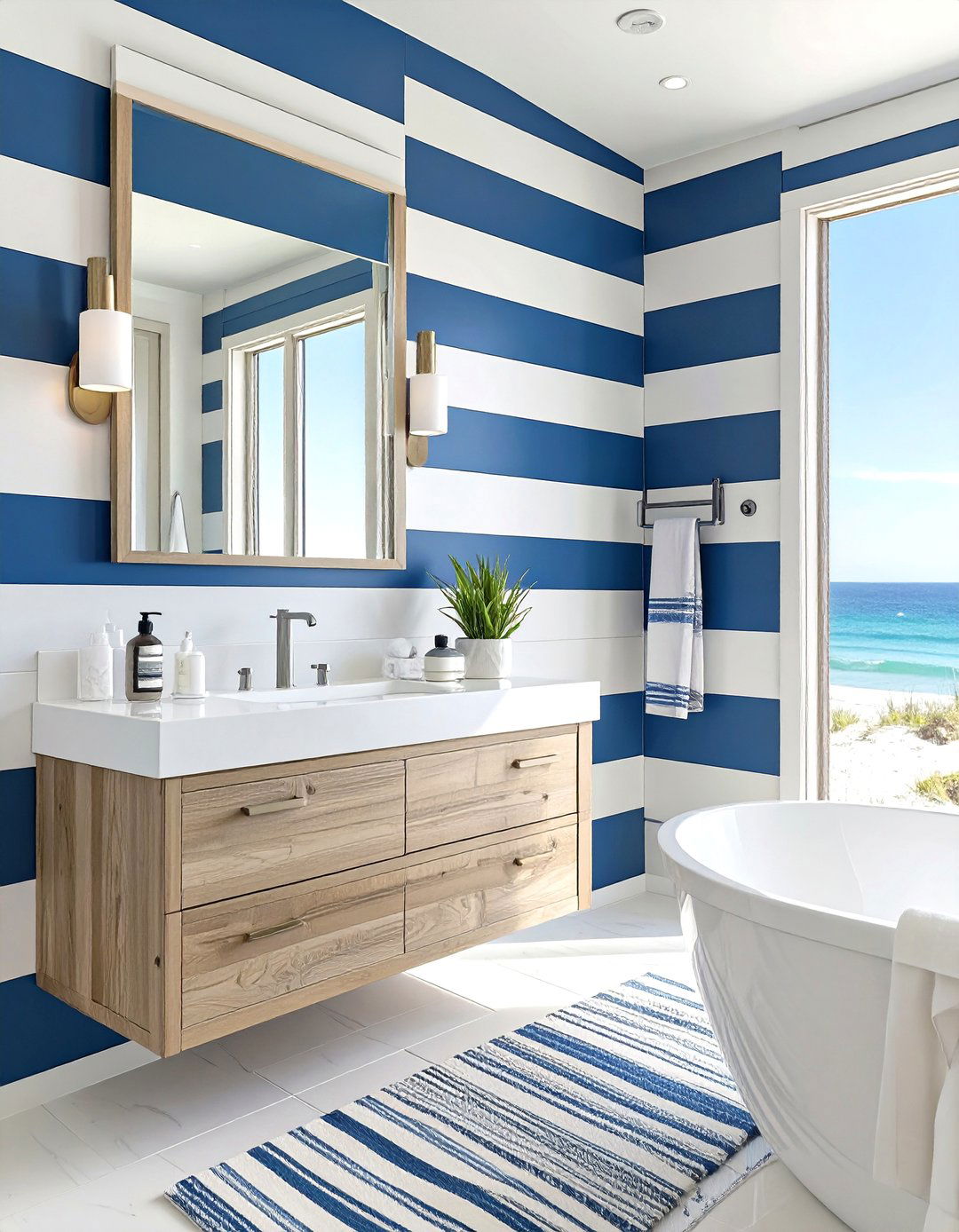 Bold Maritime Stripe Bathroom - 30 beach bathroom ideas
