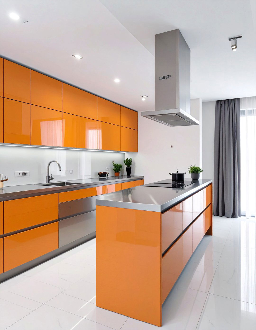 Bold Orange Lacquered Kitchen - 30 colorful kitchen ideas
