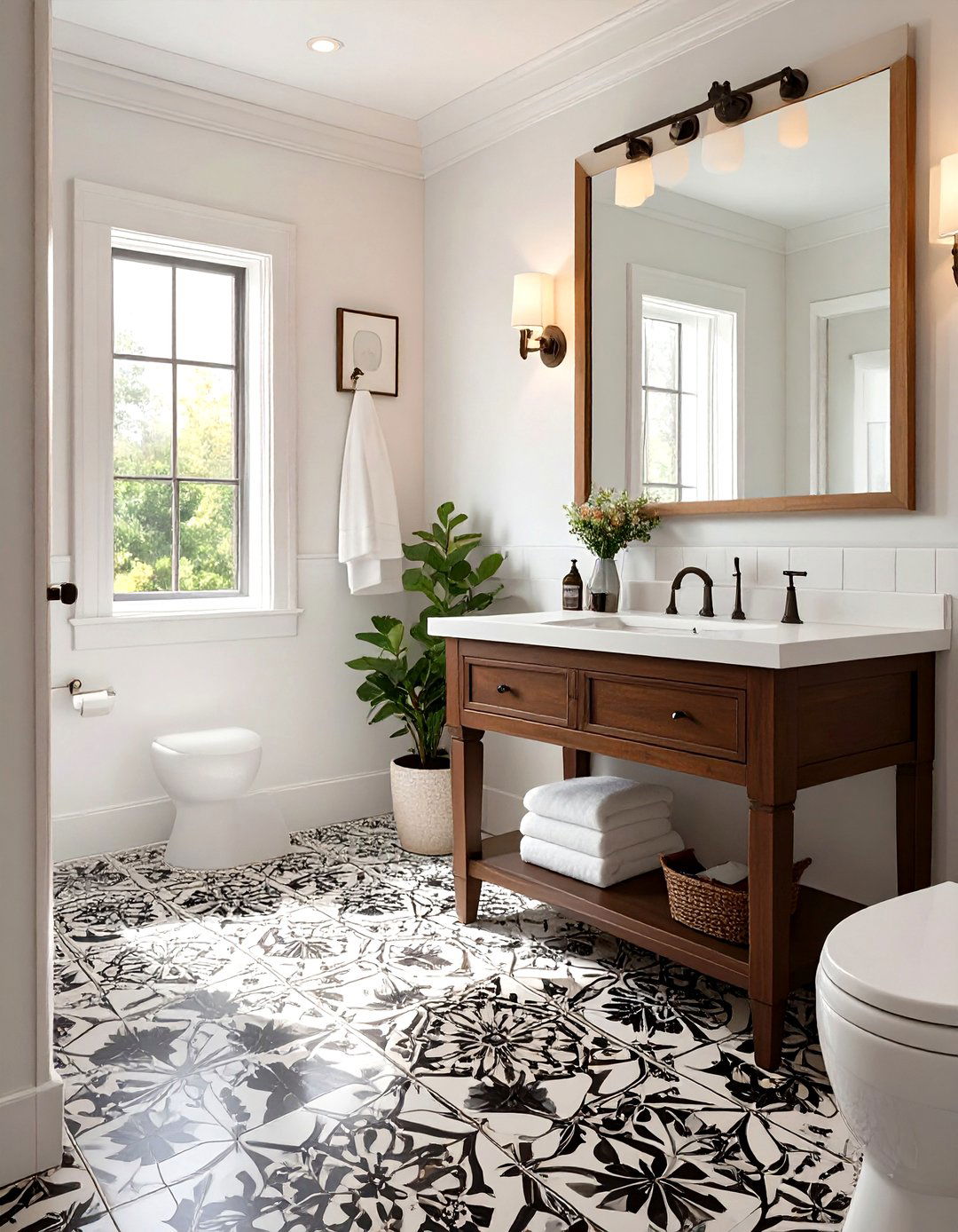 Bold Patterned Floor Tiles - 30 small bathroom tile ideas