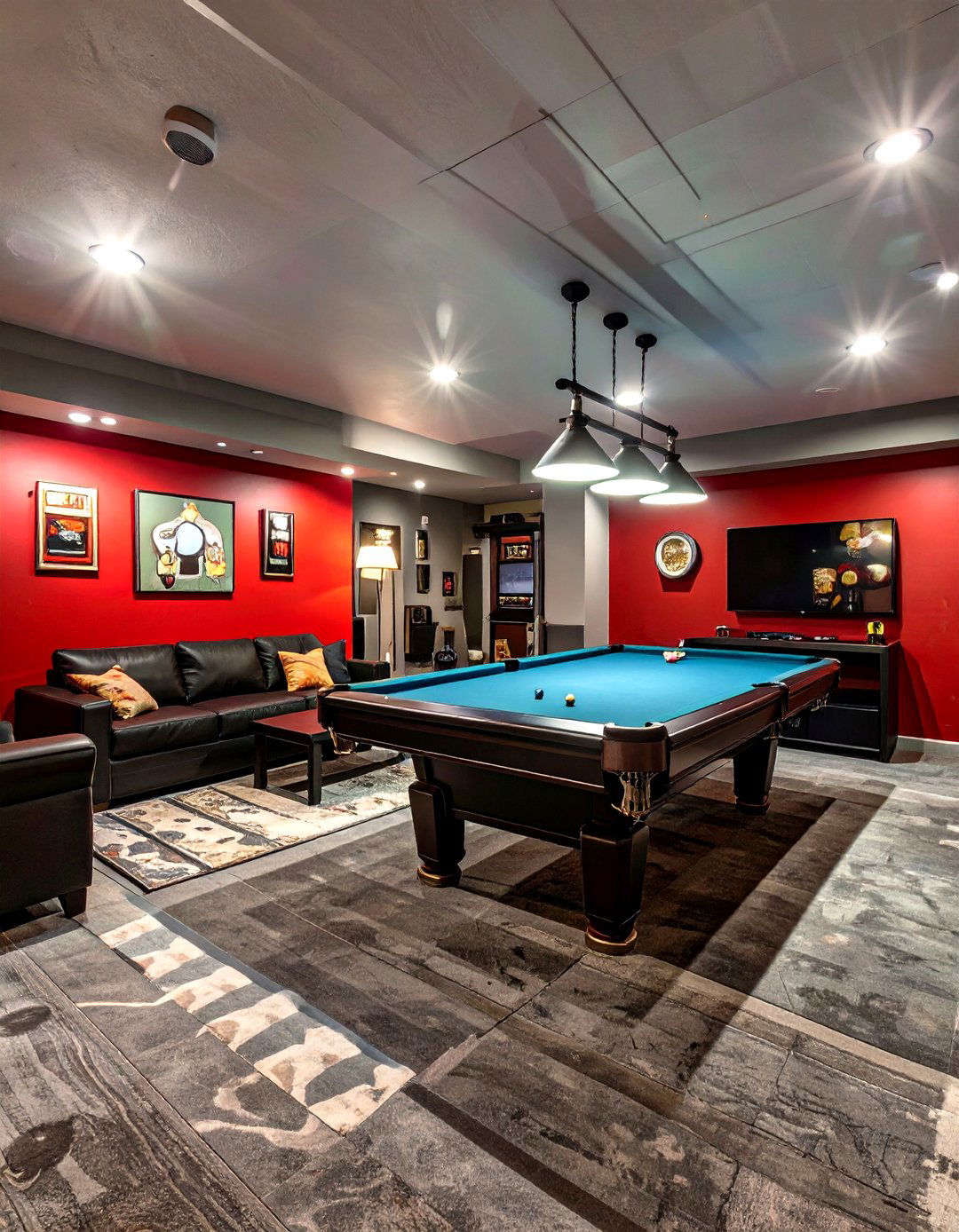 Bold Red Game Room - 30 basement paint color ideas