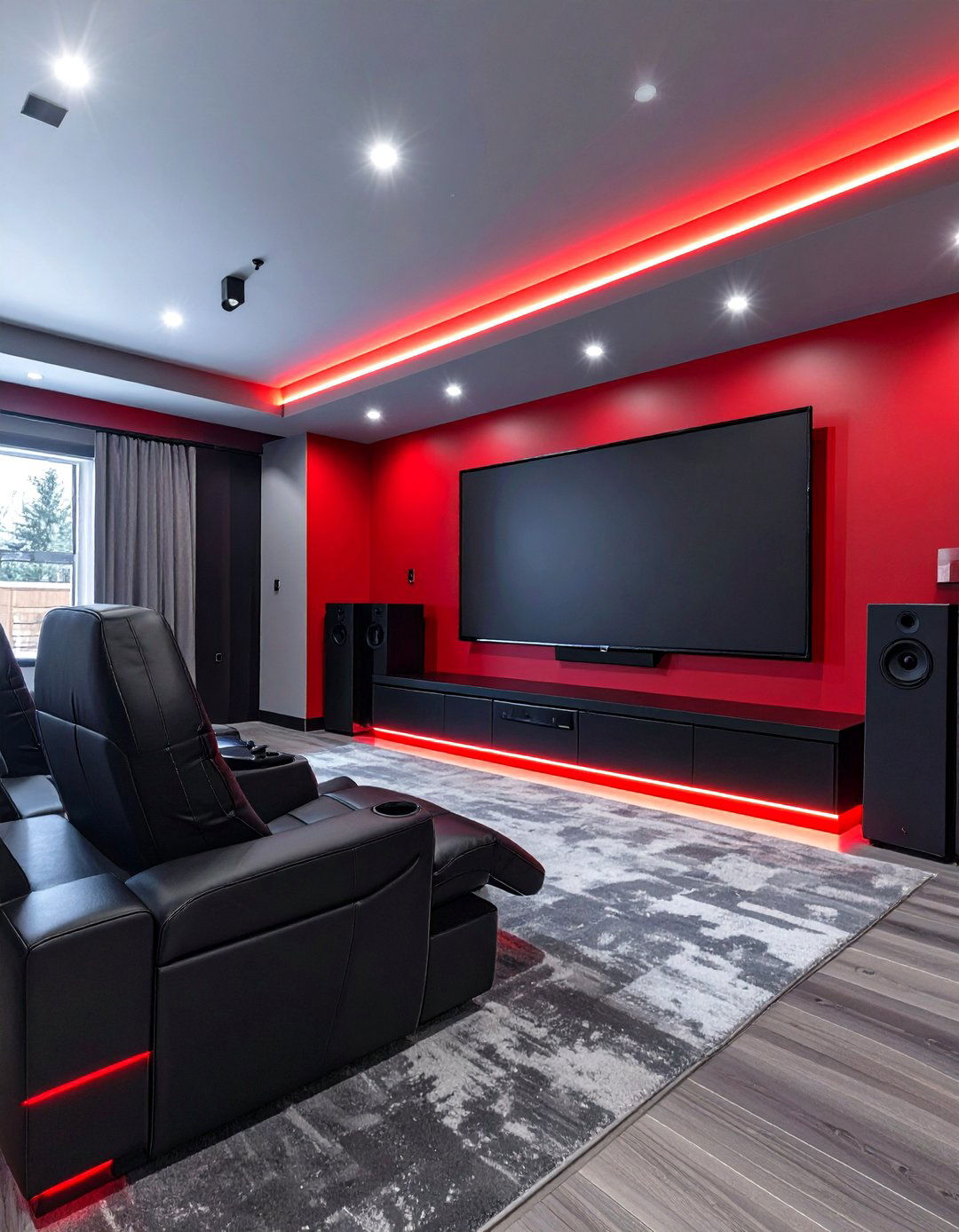 Bold Red and Black Game Room - 30 modern basement color ideas decorating