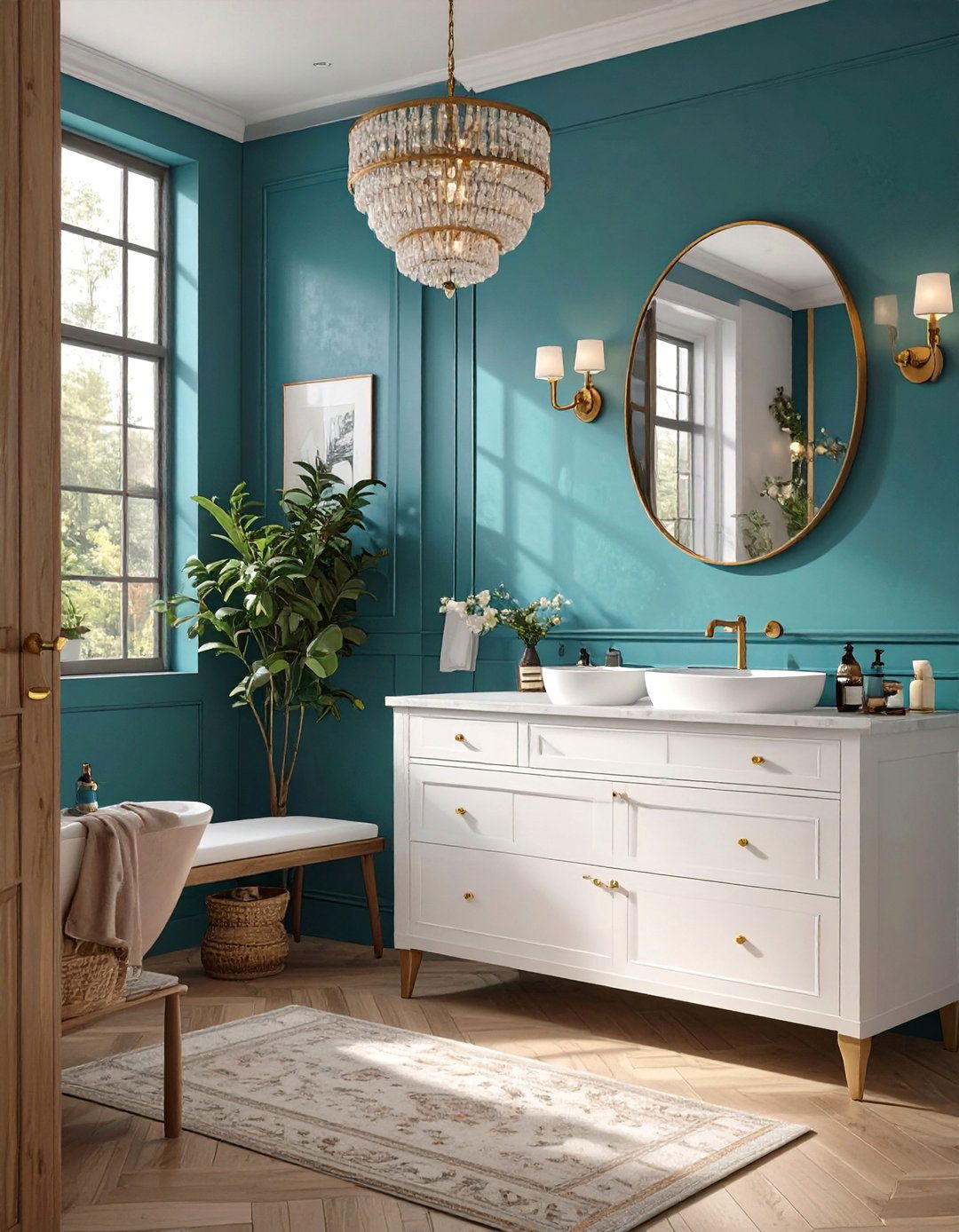 Bold Teal Bathroom - 30 bathroom paint color ideas