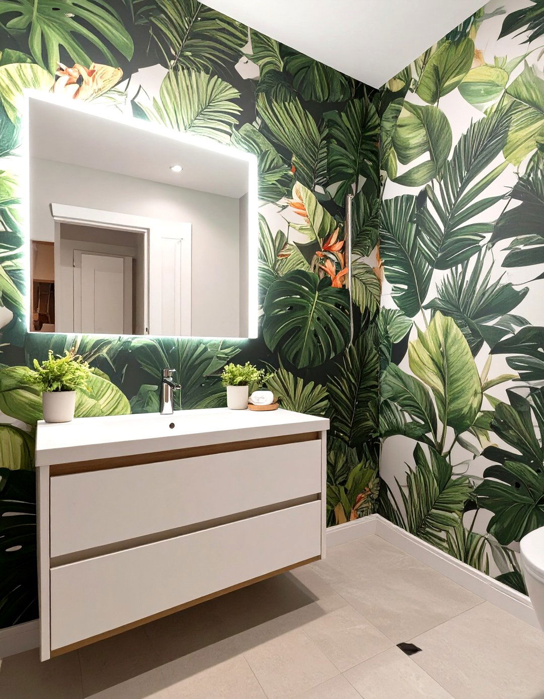 Bold Wallpaper Feature Wall - 30 cheap bathroom ideas for small bathrooms