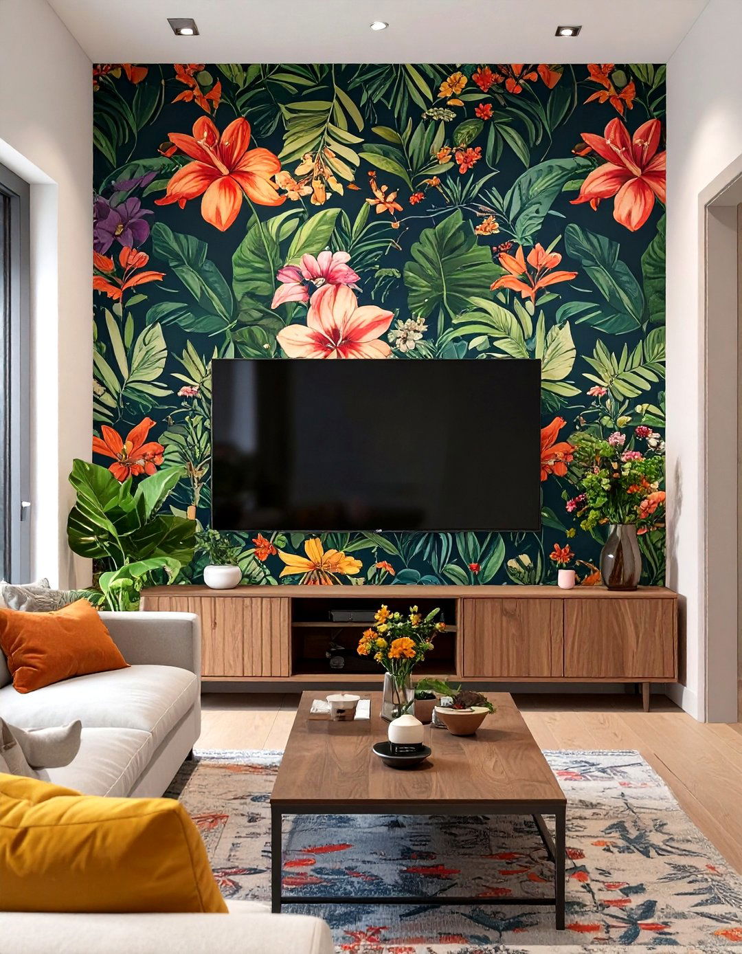 Bold Wallpaper On A Feature Wall - 30 narrow living room ideas with tv
