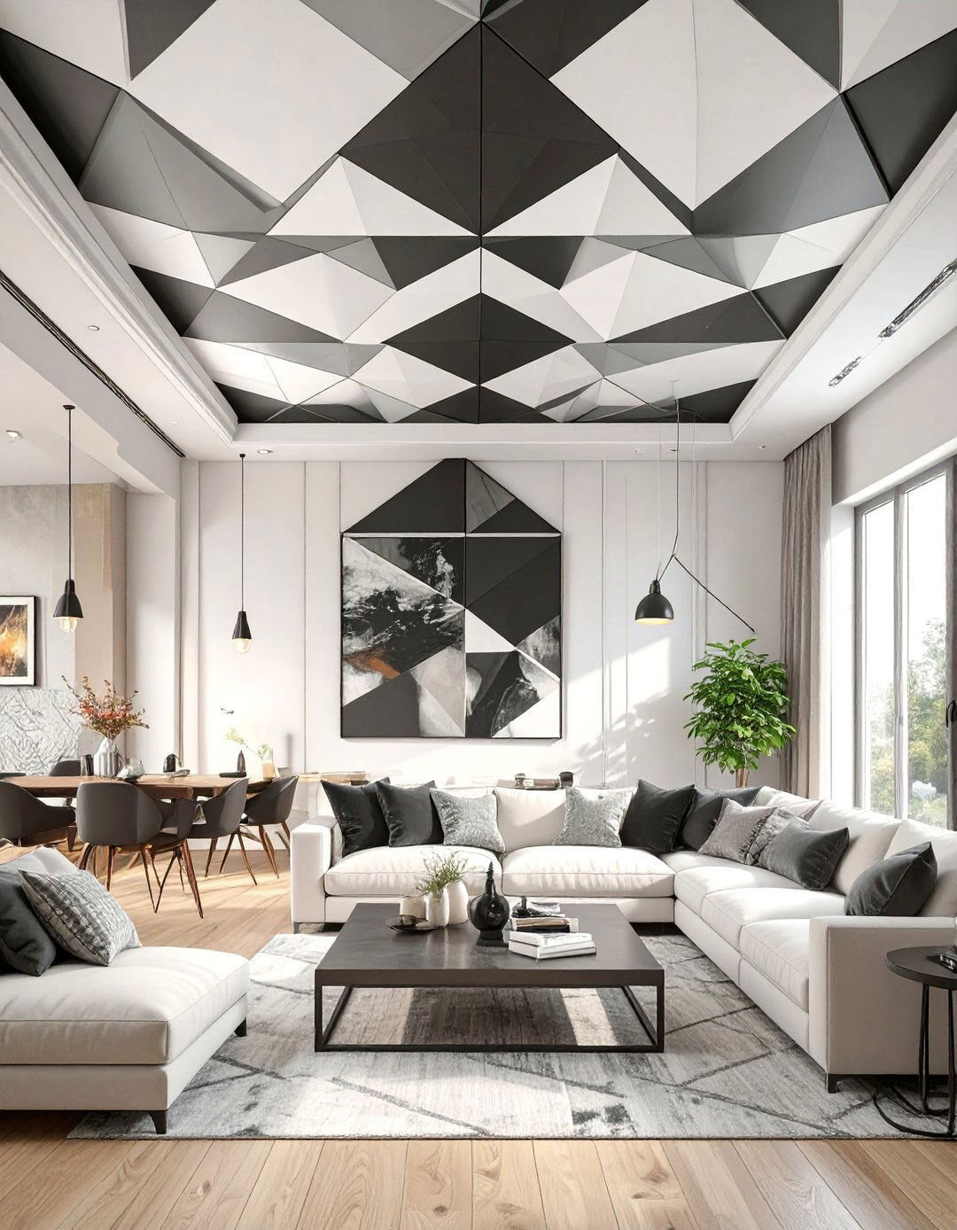 Bold Wallpapered Ceiling - 30 ceiling ideas for living room