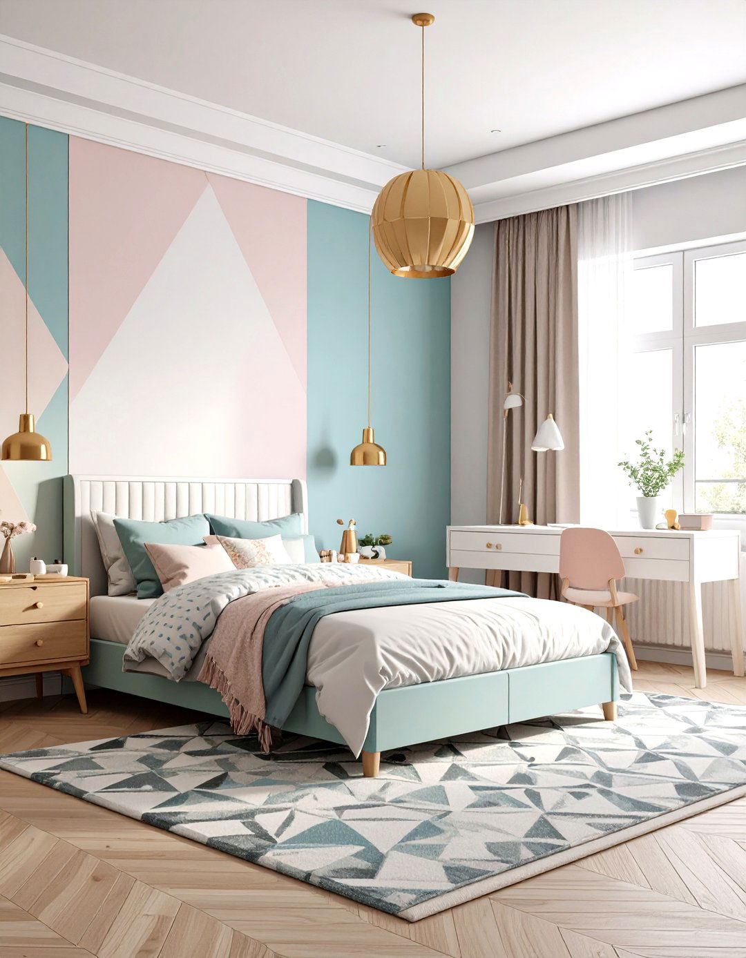Bold and Bright Geometric Bedroom - 30 little girls room ideas