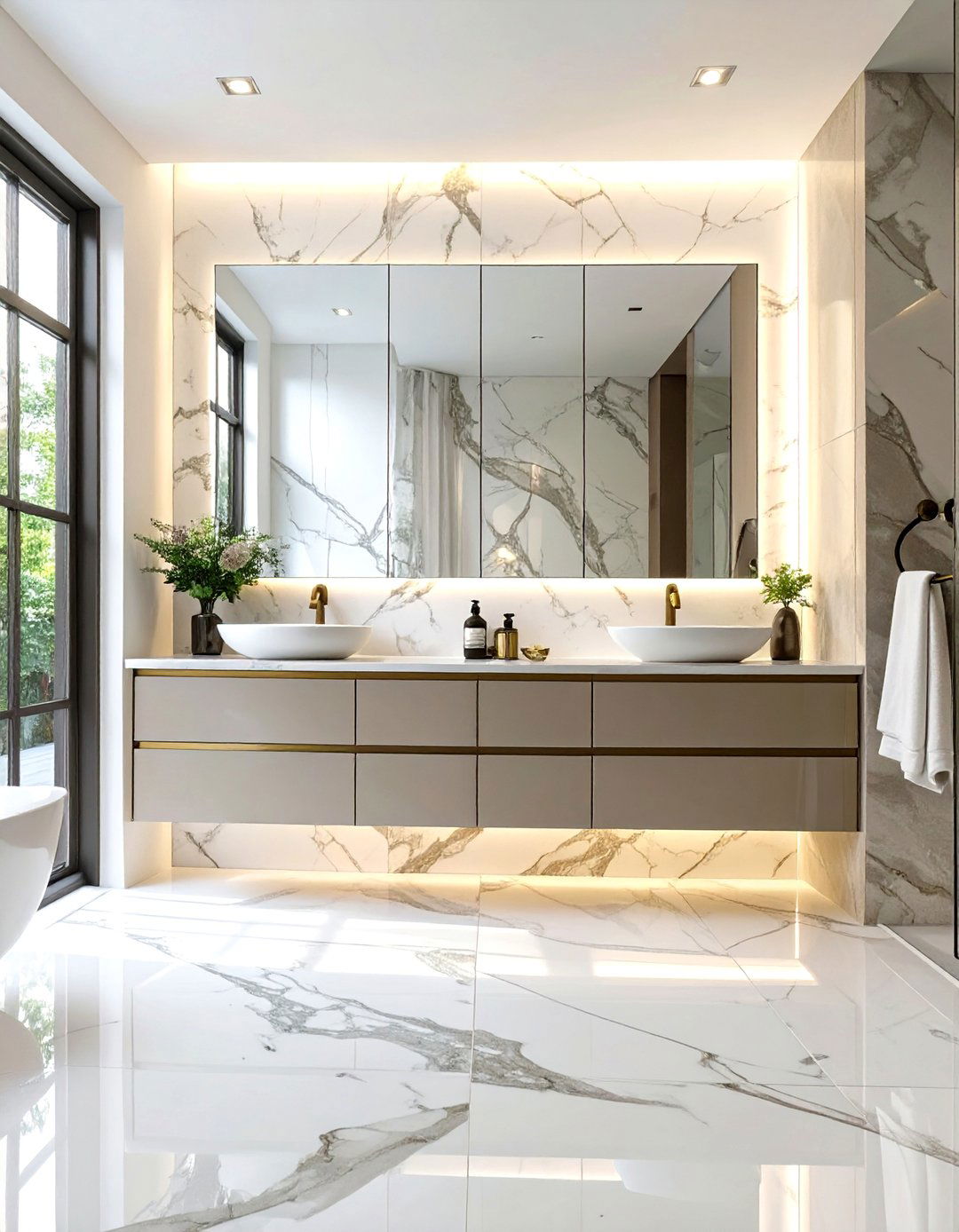 Bookmatched Marble Bathroom Backsplash - 30 bathroom vanity backsplash ideas