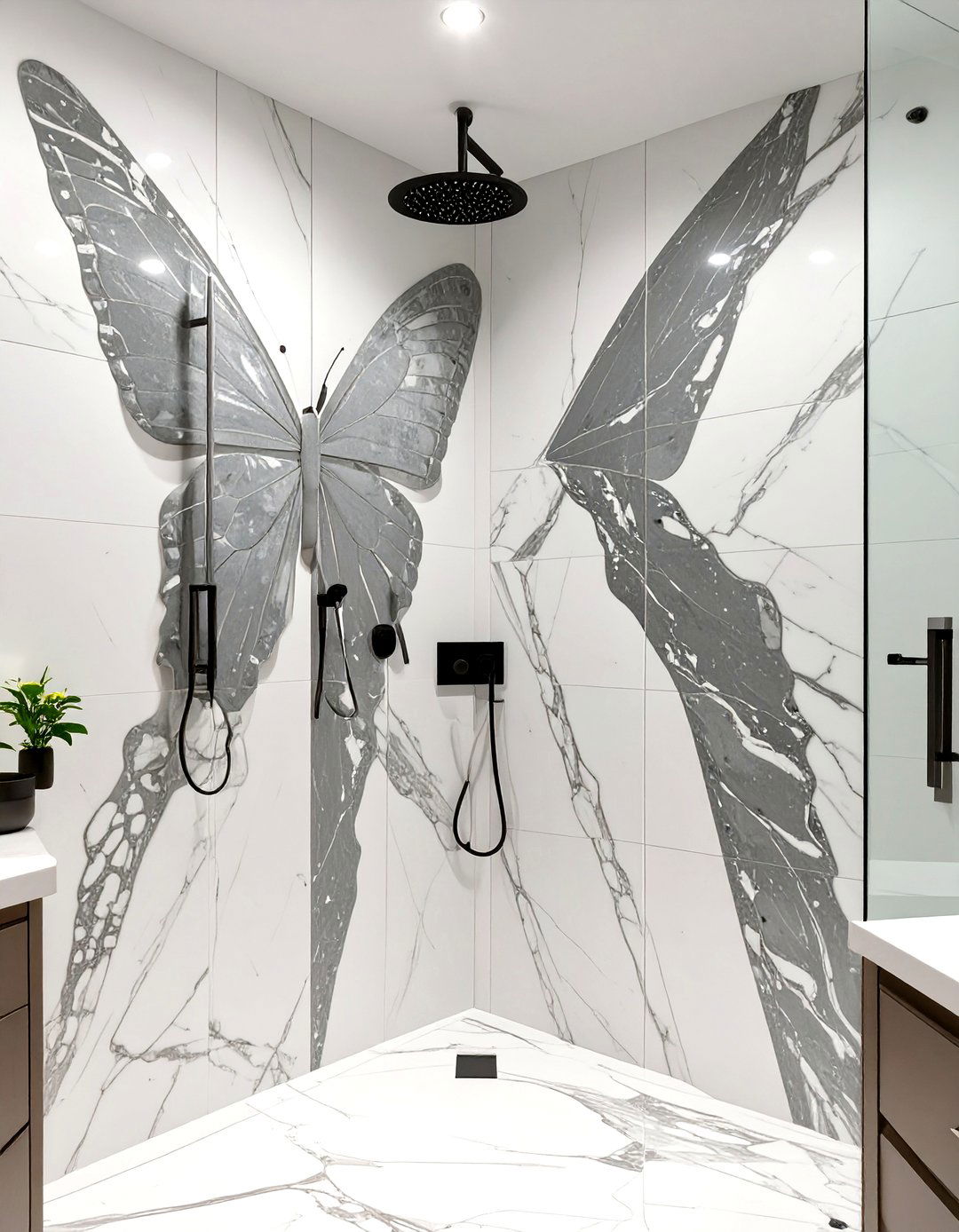 Bookmatched Marble Shower Walls - 30 shower wall ideas