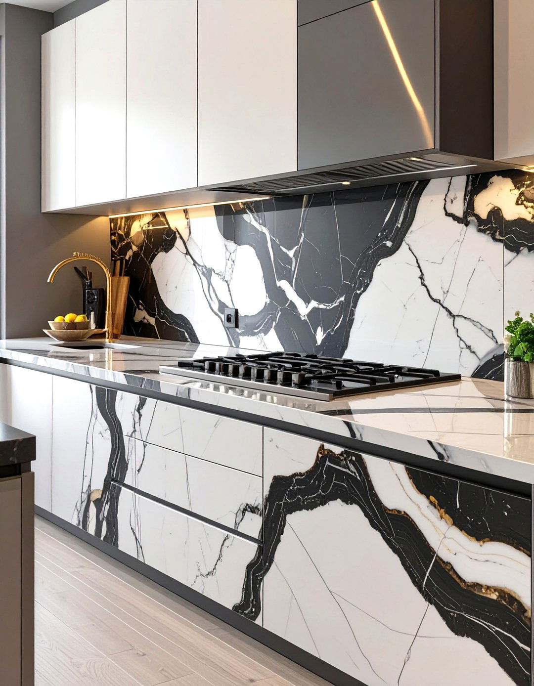 Bookmatched Stone Backsplash - 30 unique kitchen backsplash ideas