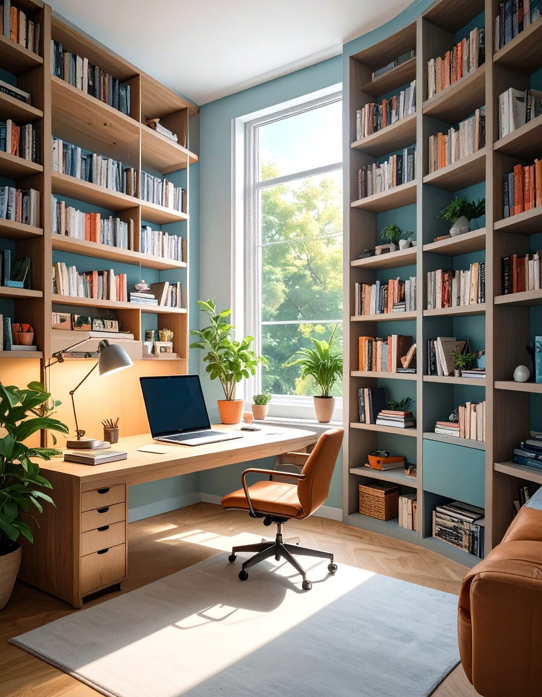 Bookshelf Integrated Desk Small Home Office Design - 30 small home office design ideas