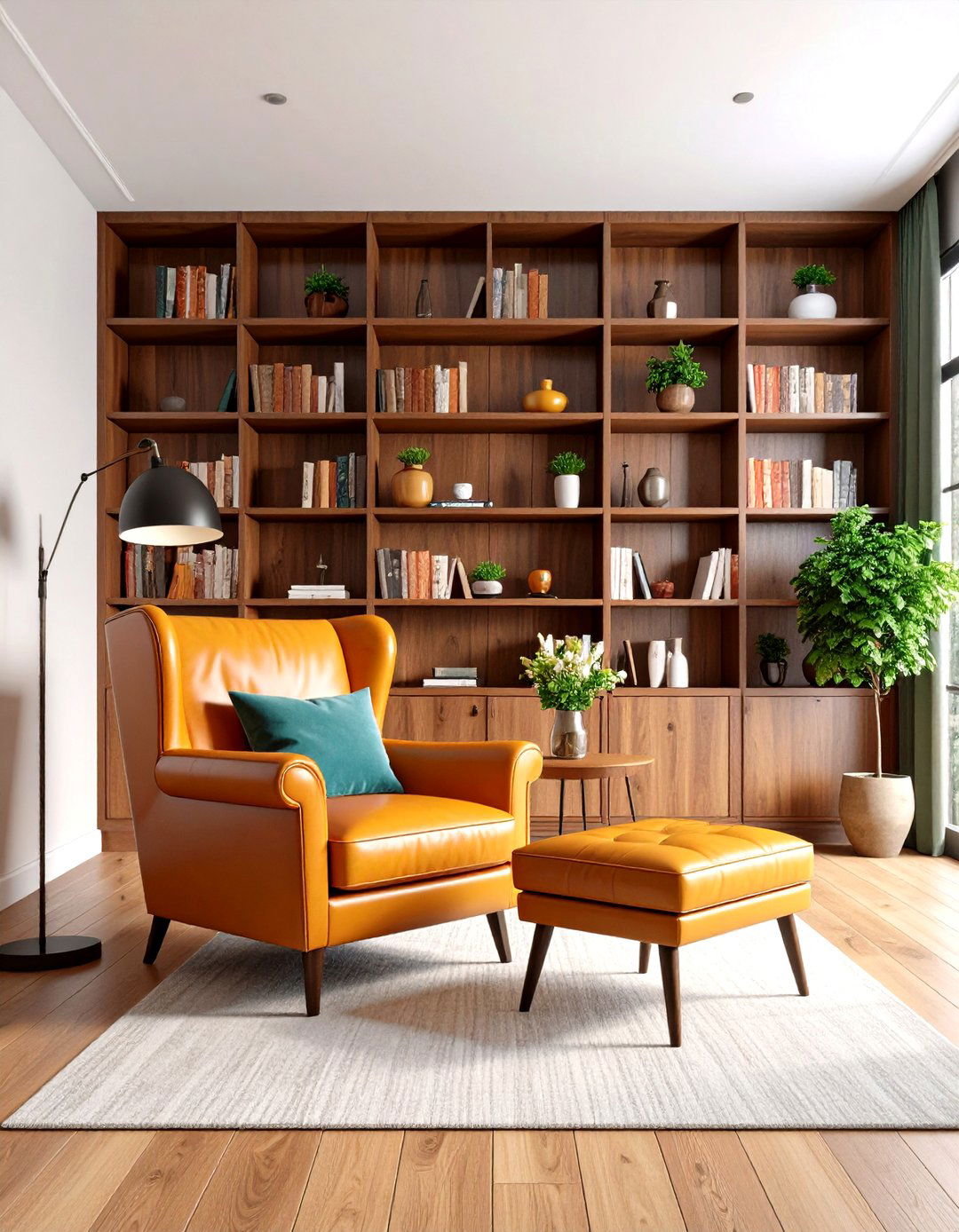 Bookshelf Wallpaper Illusion - 30 living room accent wall decor ideas