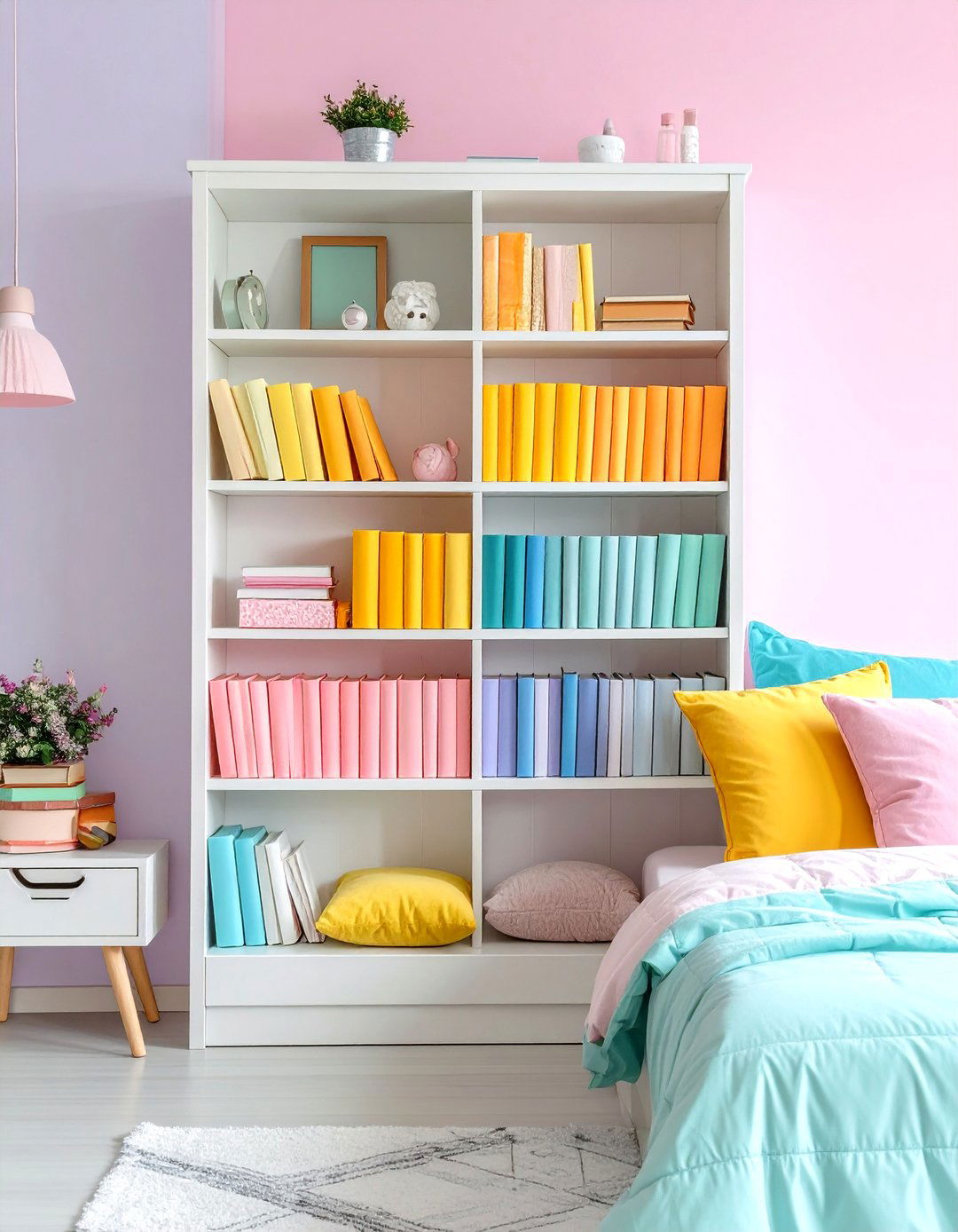 Bookshelf with Color Coded Books - 30 room decor ideas for girls