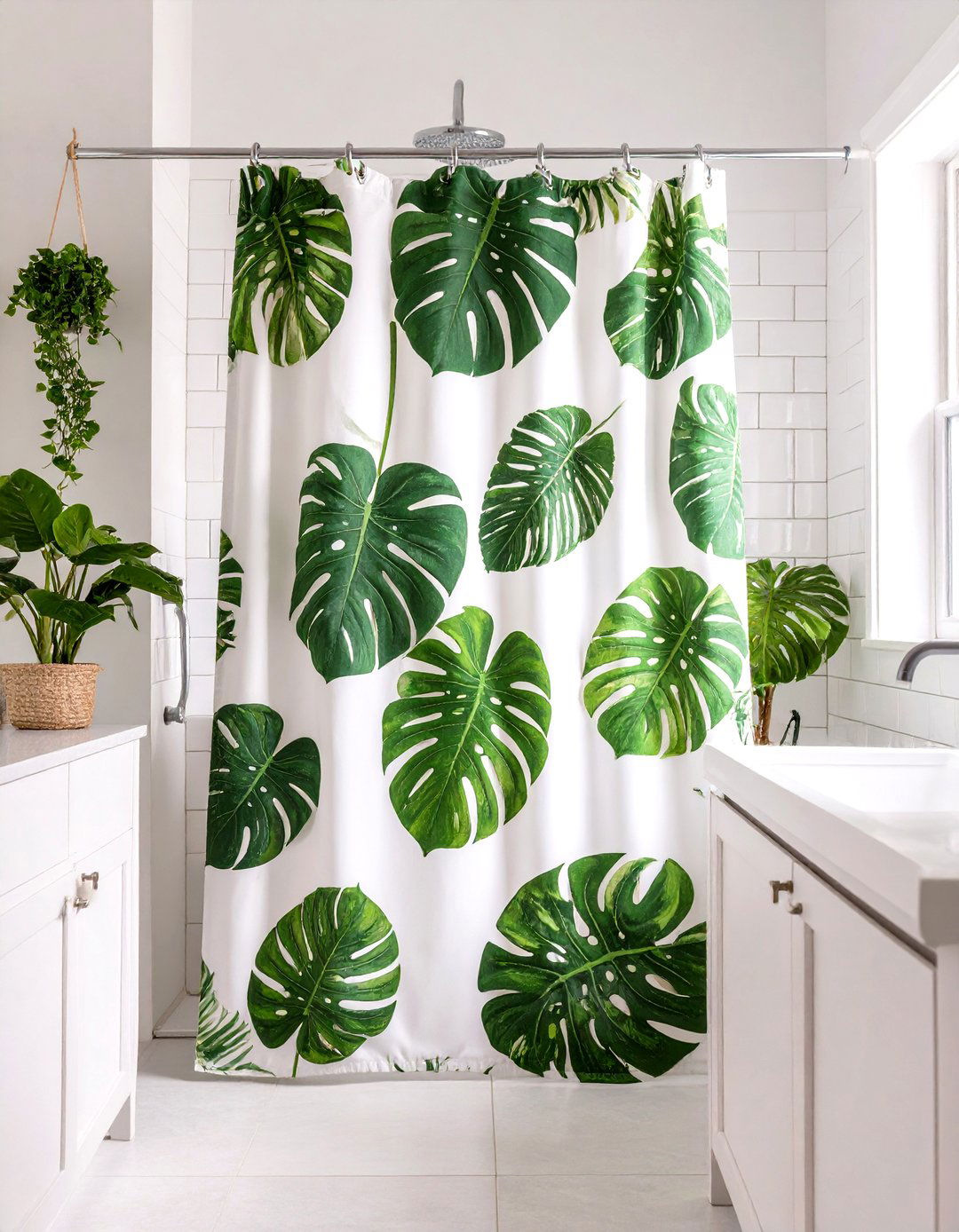 Botanical Leaf Print Shower Curtain - 30 shower curtain ideas