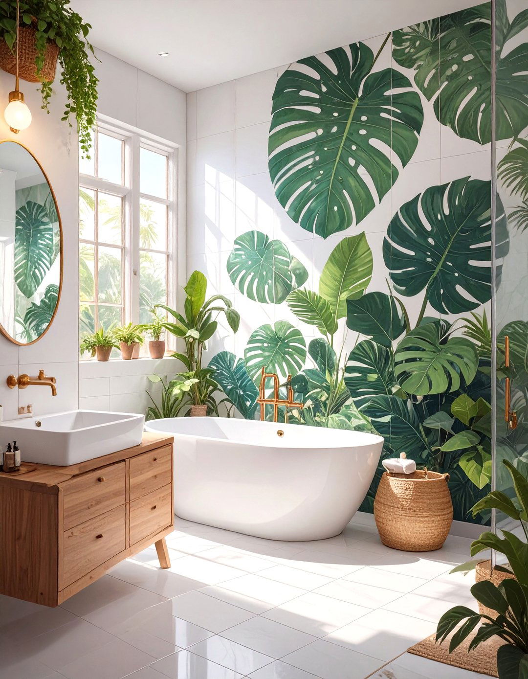 Botanical Leaf Stencils - 30 bathroom tile paint ideas