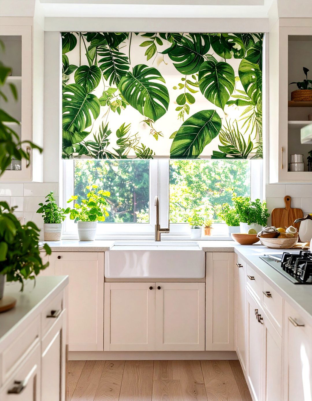Botanical Print Roller Shade - 30 kitchen curtain ideas above sink
