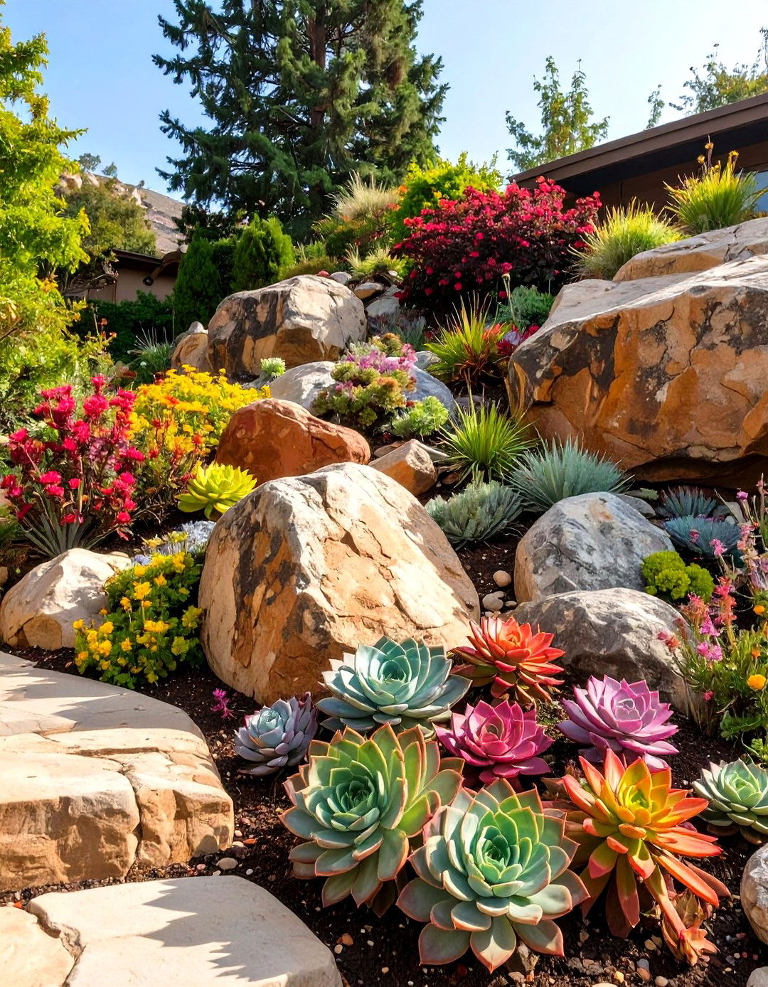 Boulder Accents and Rock Gardens - 30 sloped backyard landscaping ideas