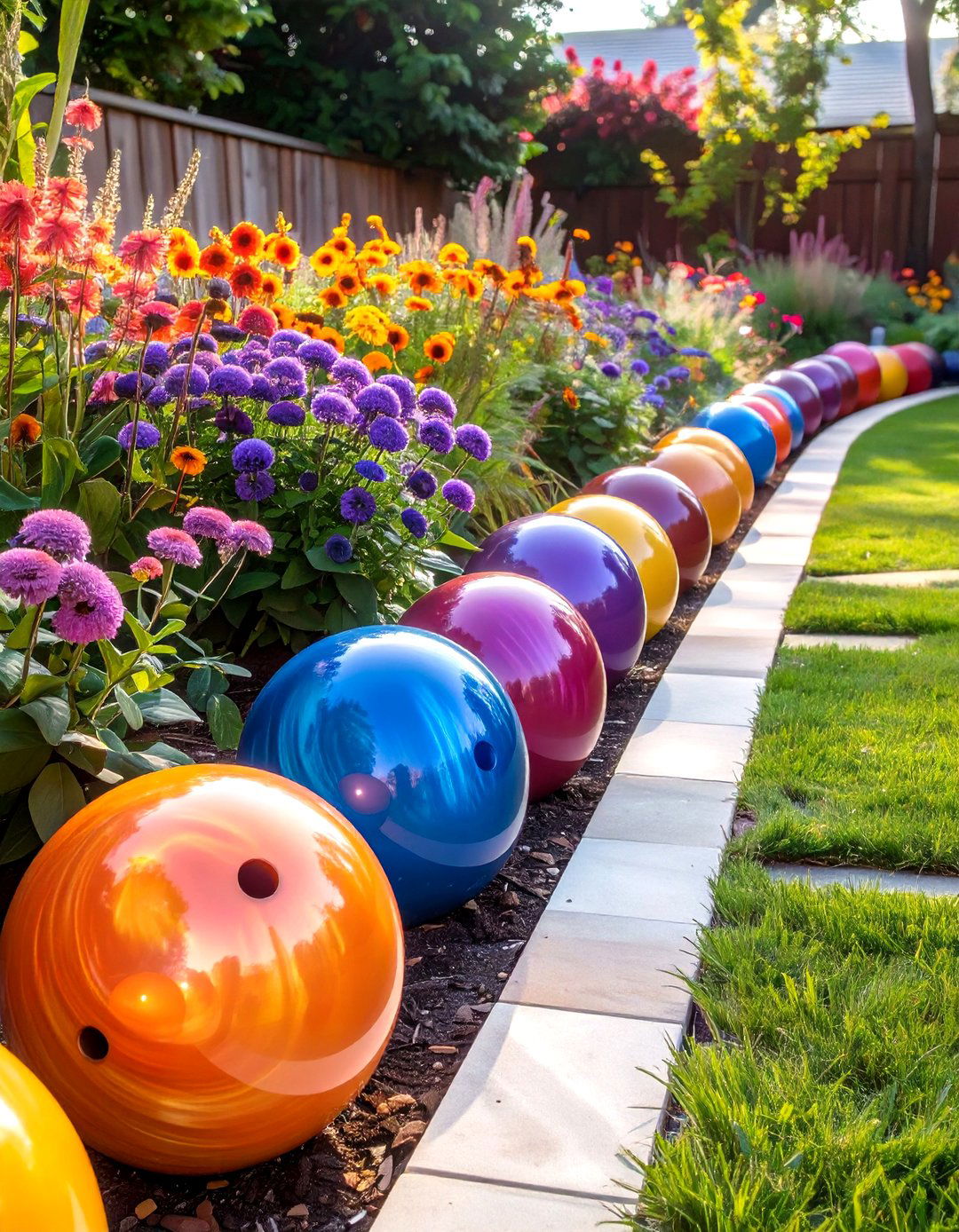 Bowling Ball Garden Art Border - 30 cheap creative garden edging ideas