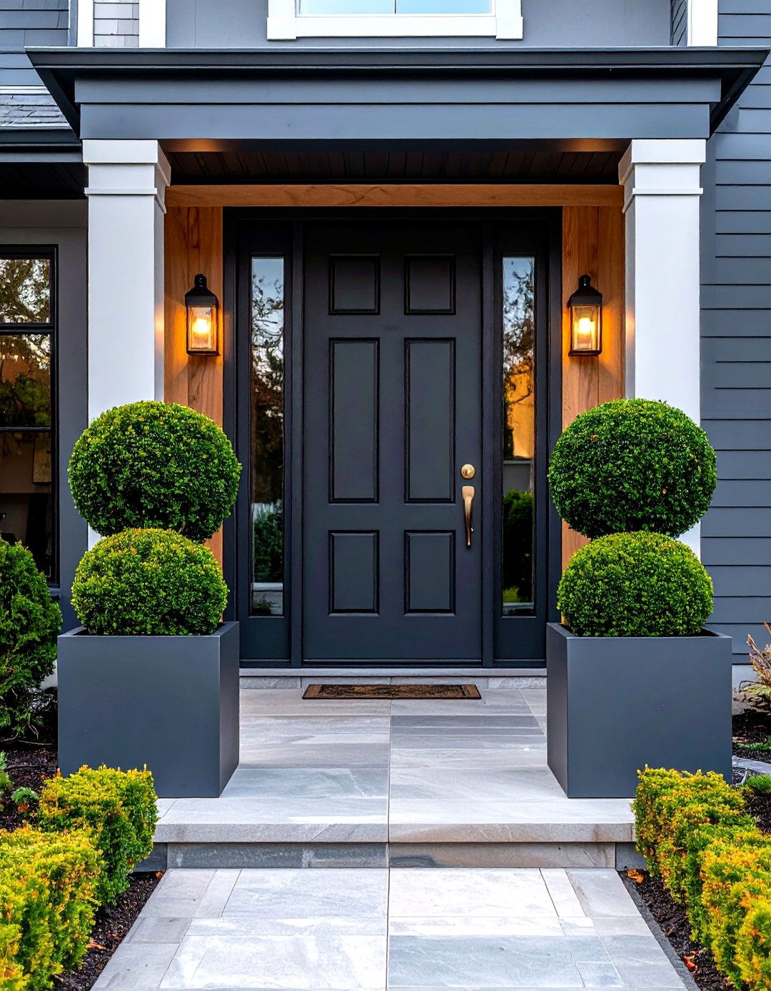 Boxwood Spheres in Planters - 30 front yard boxwood designs