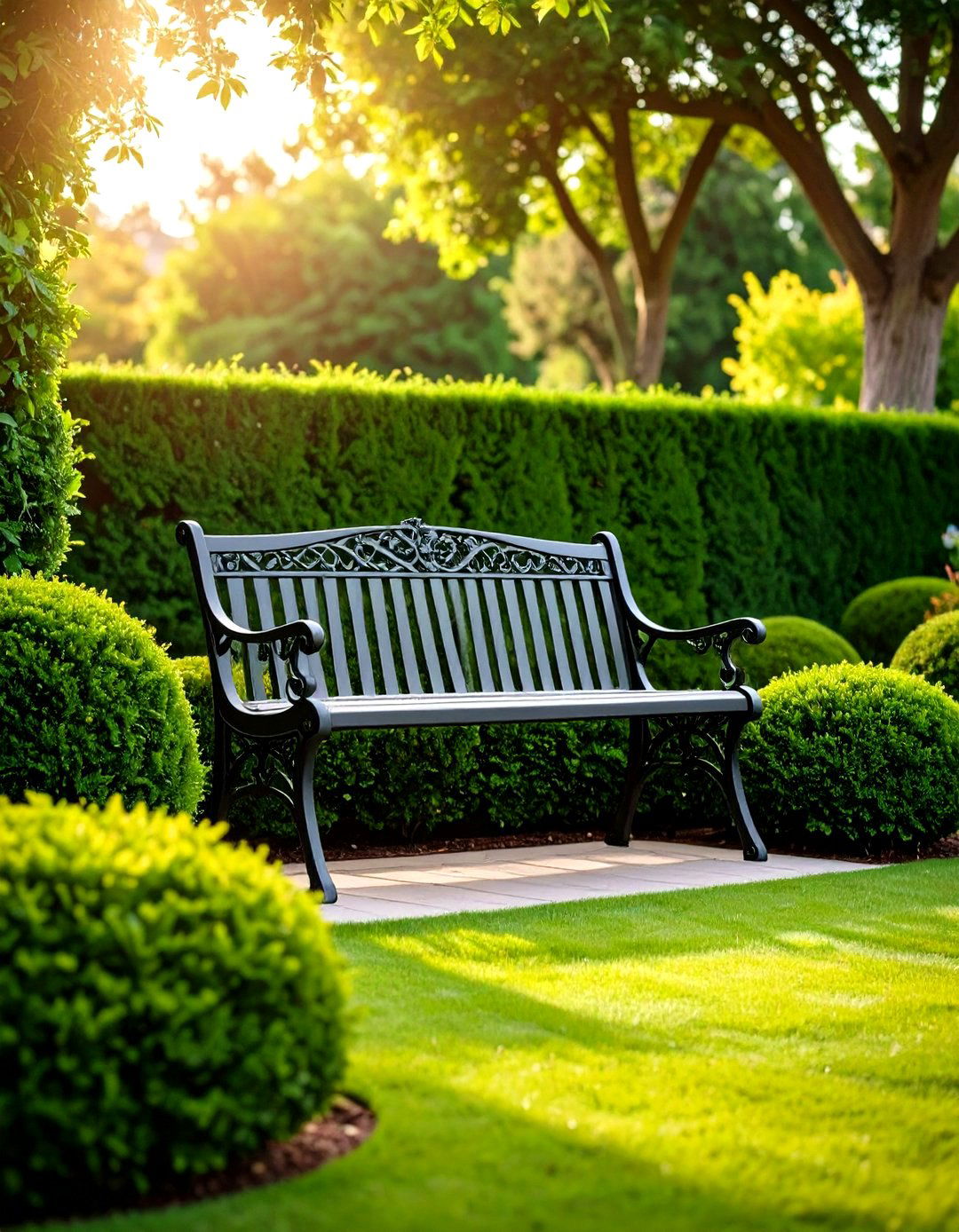 Boxwoods Flanking a Garden Bench - 30 front yard boxwood designs