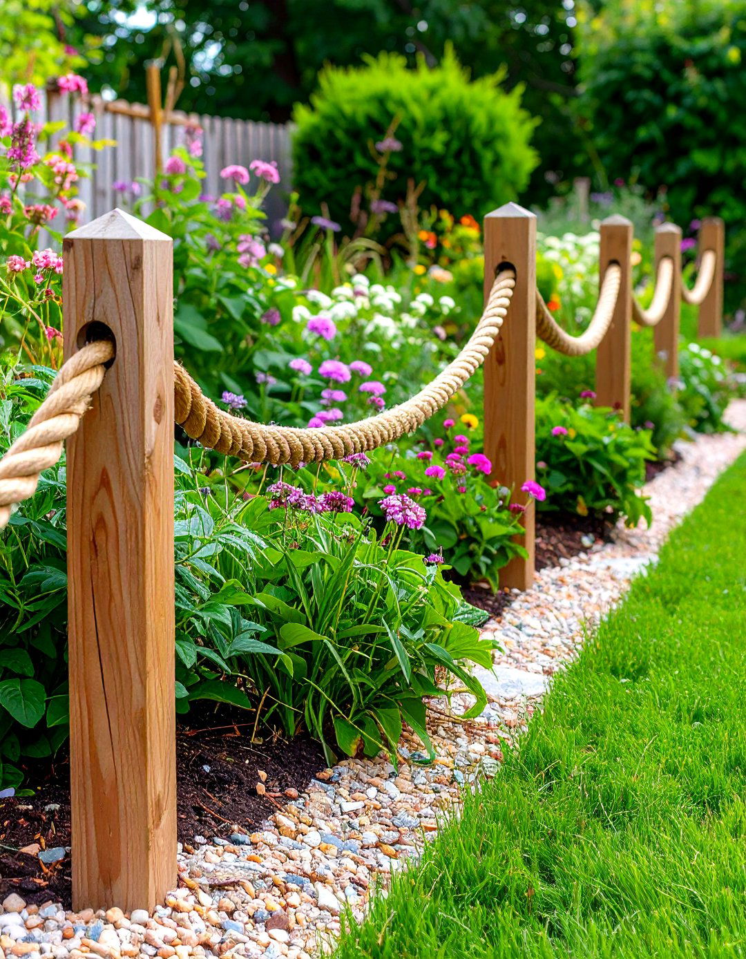 Braided Rope and Stanchion Border - 30 landscaping border ideas