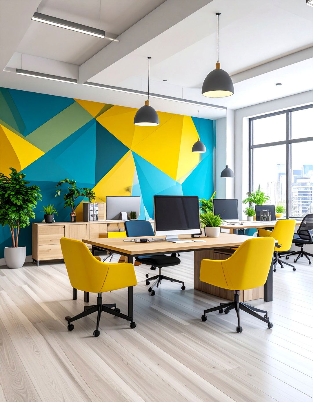 Branded Color Block Accent Wall - 30 professional office wall decor ideas