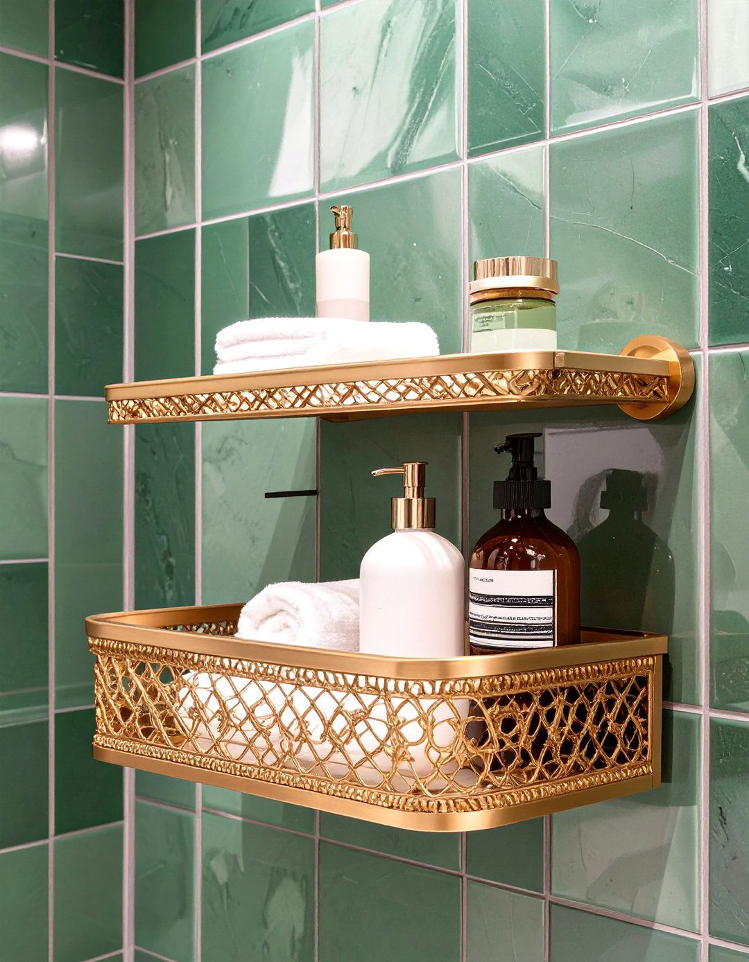 Brass and Gold Tone Shower Shelves - 30 shower shelf ideas