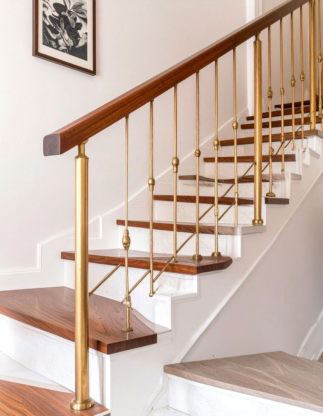 Brass and Wood Stairway Railing - 30 stairway railing ideas