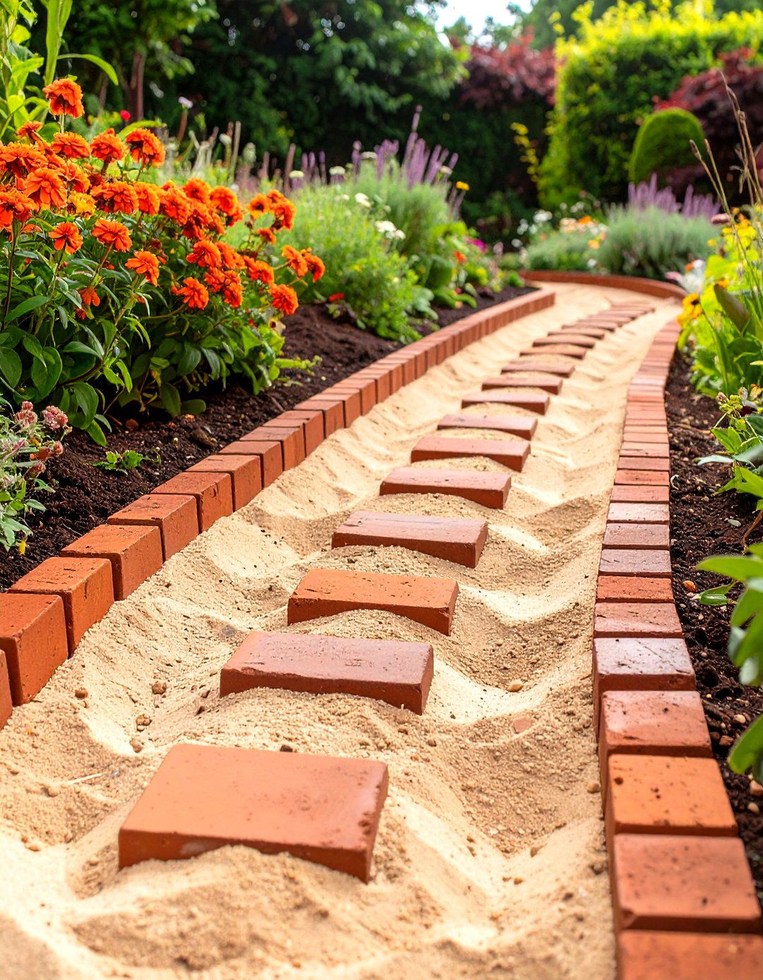 Brick in Sand Garden Edging - 30 cheap creative garden edging ideas