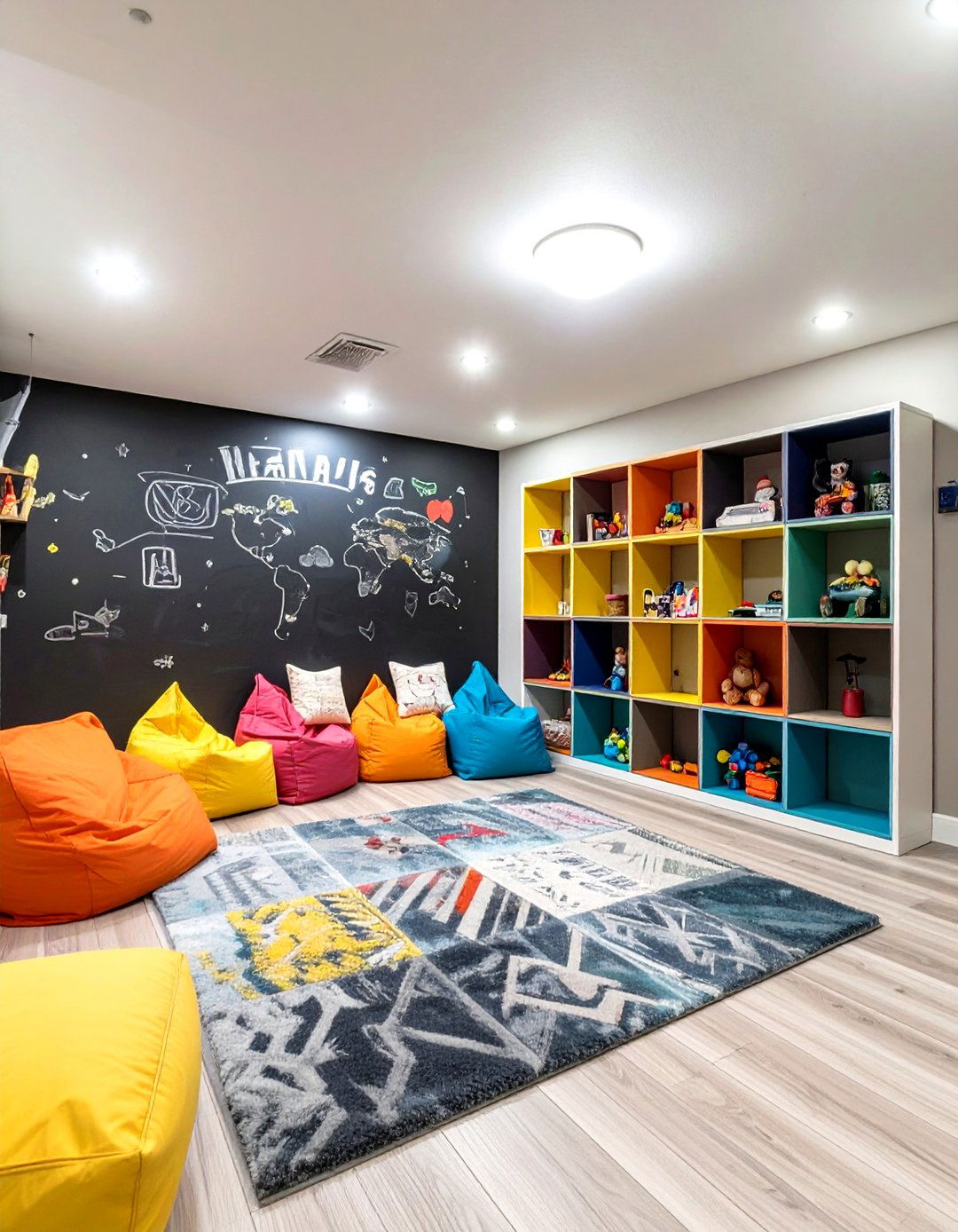 Bright And Playful Kids Zone - 30 basement family room ideas