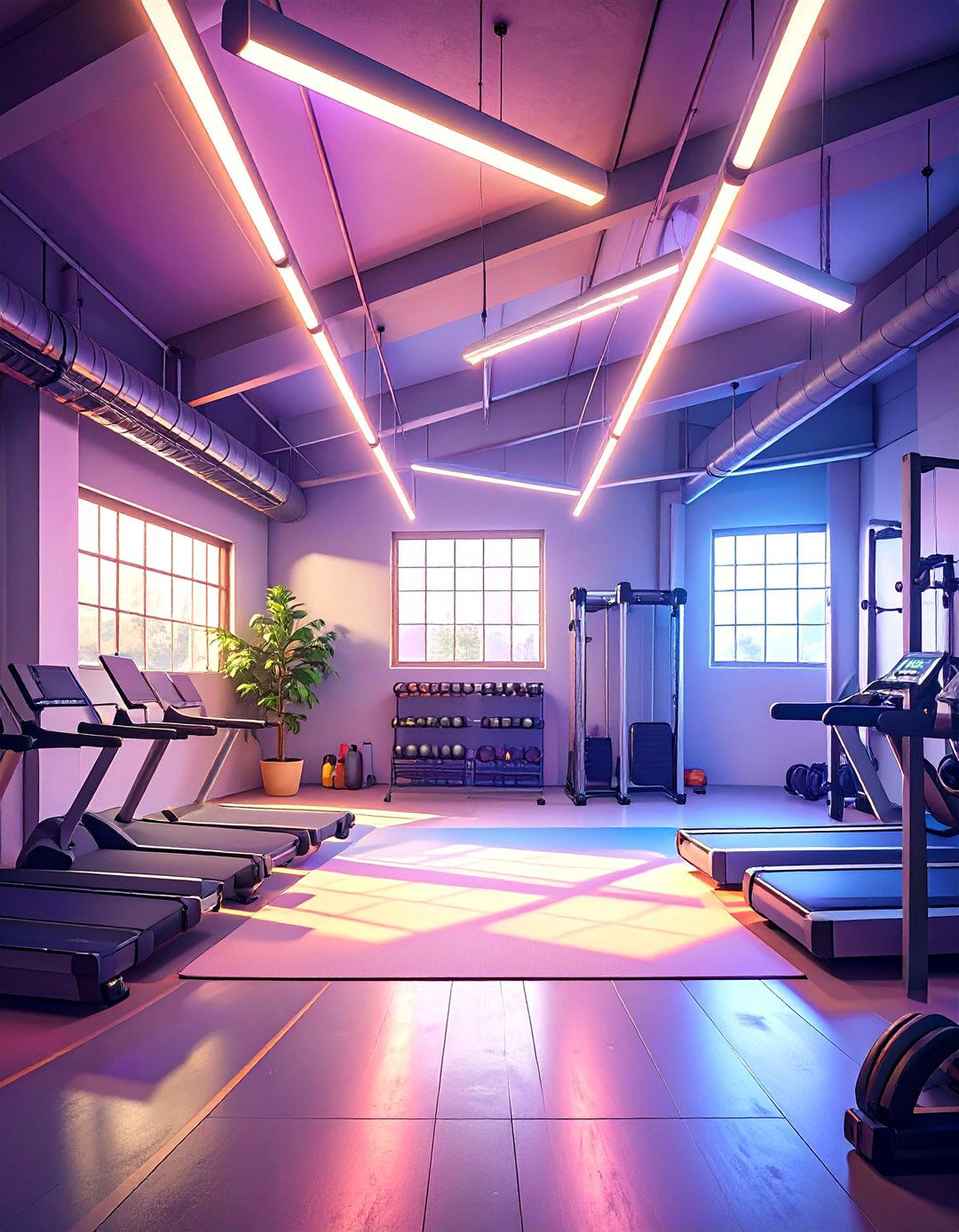 Bright LED Shop Lights in a Small Garage Gym - 30 small garage gym ideas