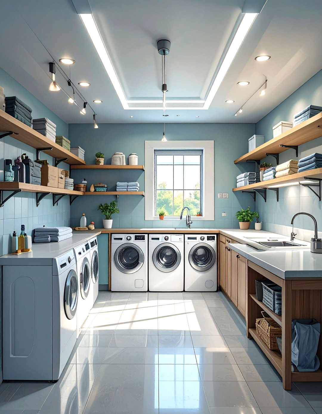 Bright Task Lighting Over Key Work Zones - 30 unfinished basement laundry room ideas