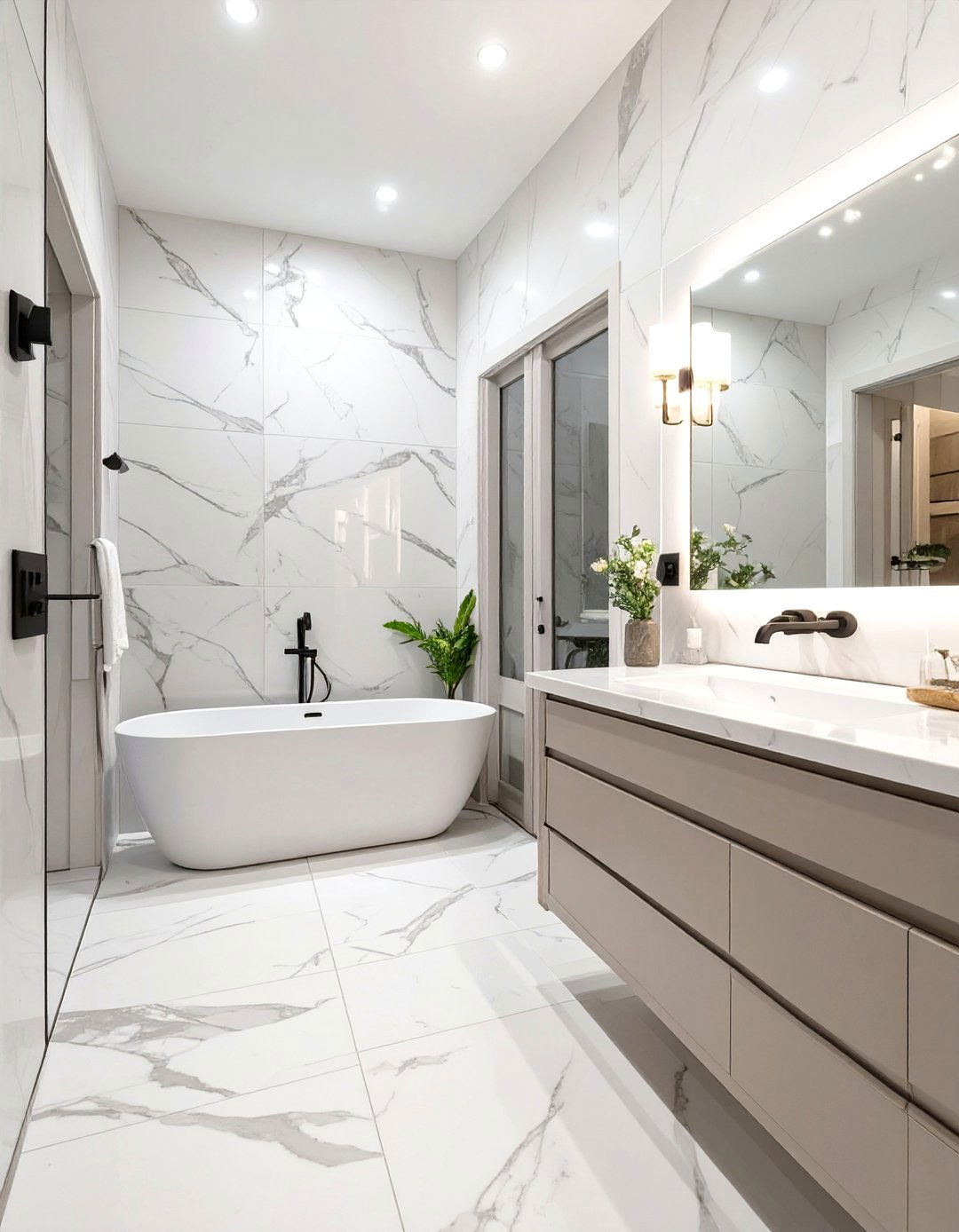 Bright White Marble Look Porcelain - 30 bathroom tile ideas for small bathrooms