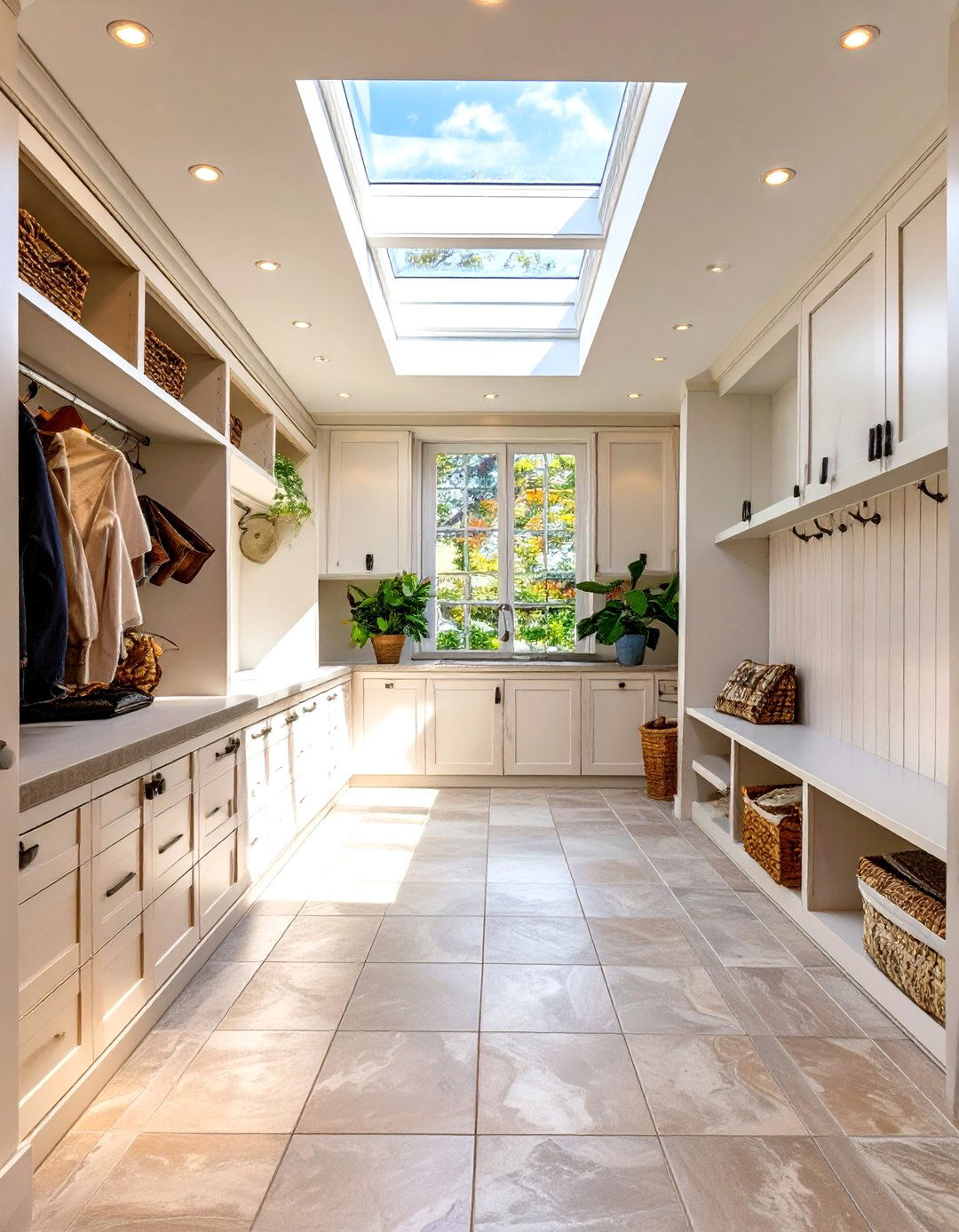 Bright and Airy Mudroom with a Skylight - 30 modern mudroom ideas