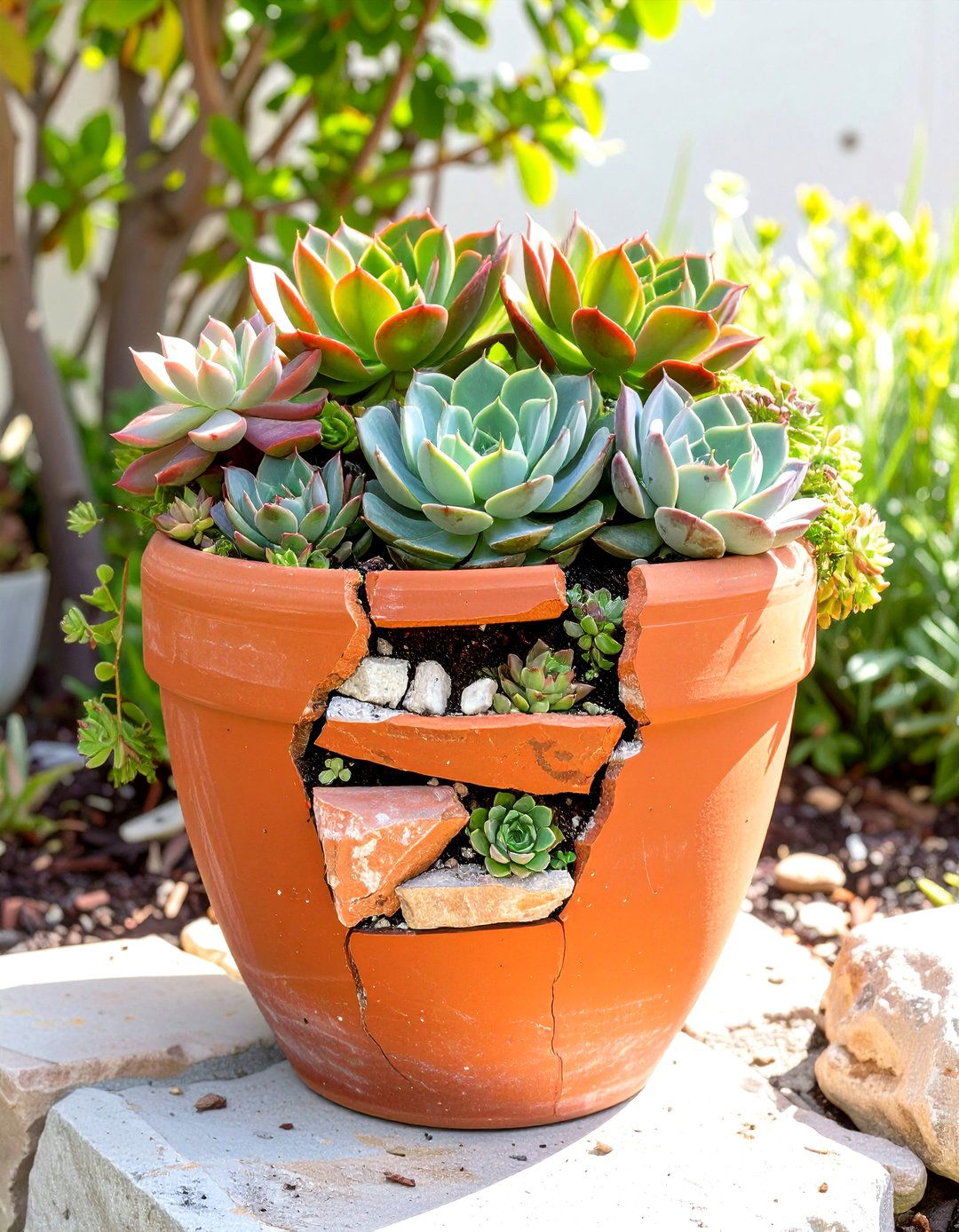 Broken Pot Succulent Garden - 30 succulent garden ideas