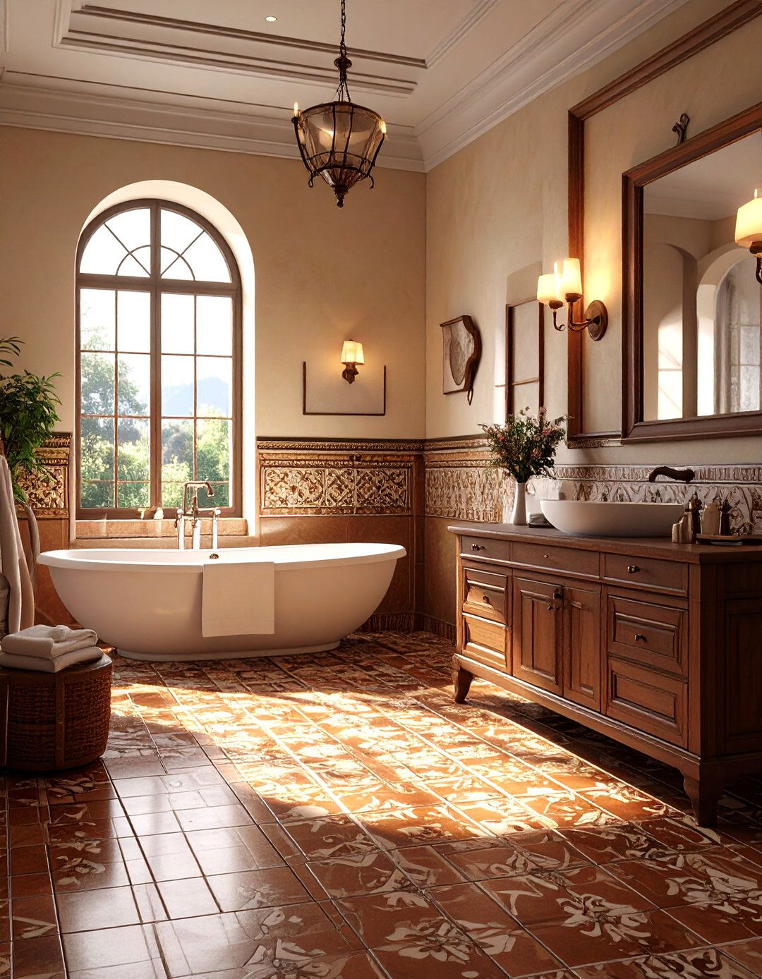 Brown Bathroom with Patterned Floor Tiles - 30 brown bathroom ideas