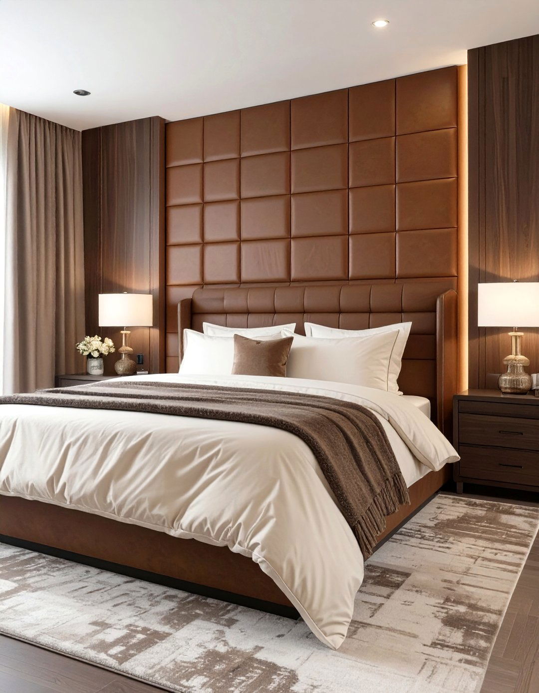 Brown Bedroom with a Leather Accent Wall - 30 brown bedroom ideas