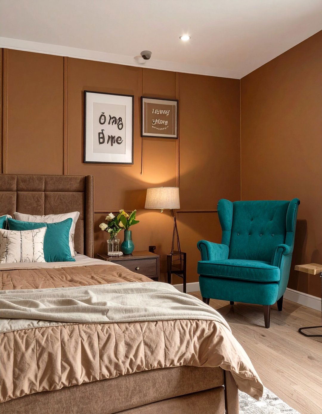 Brown Bedroom with a Pop of Color - 30 brown bedroom ideas