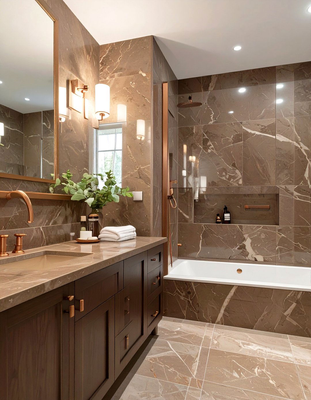 Brown Marble Bathroom with Earthy Tones - 30 marble bathroom ideas
