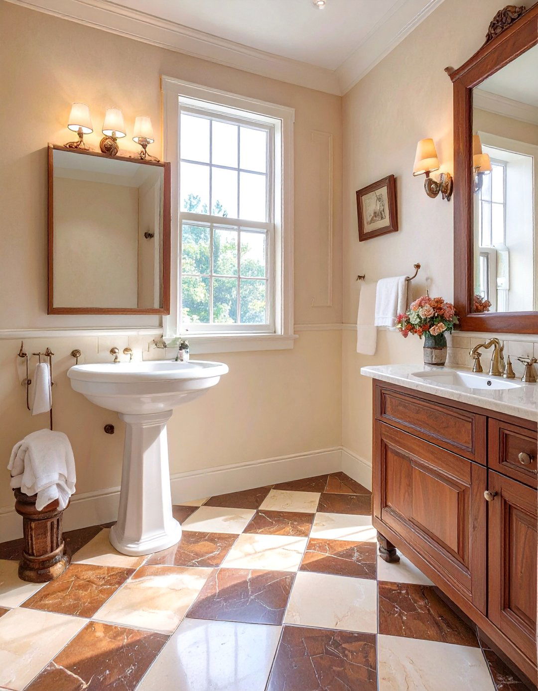 Brown and Cream Checkerboard Floor - 30 brown bathroom ideas