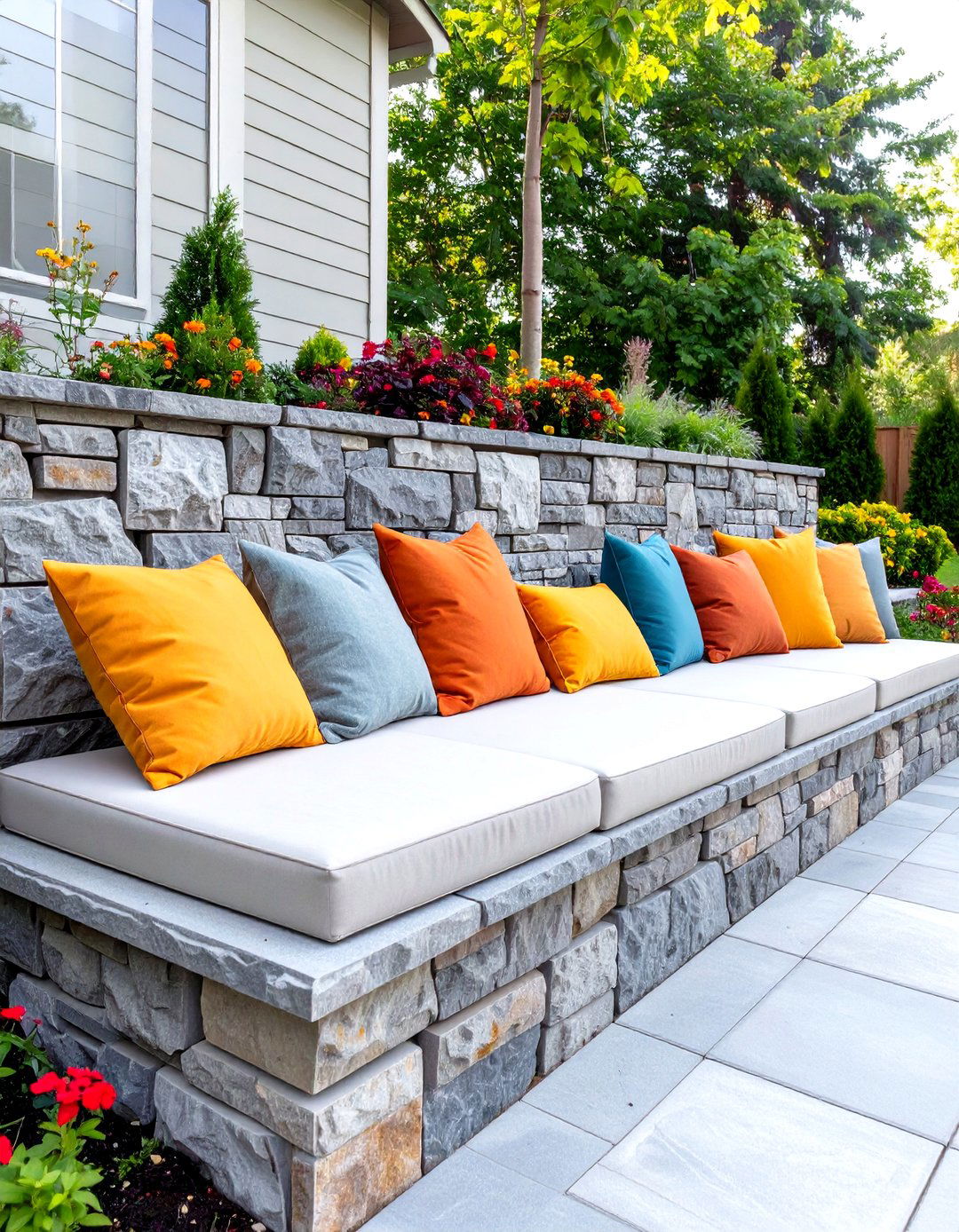 Budget Friendly Retaining Wall Seating - 30 stone patio ideas on a budget