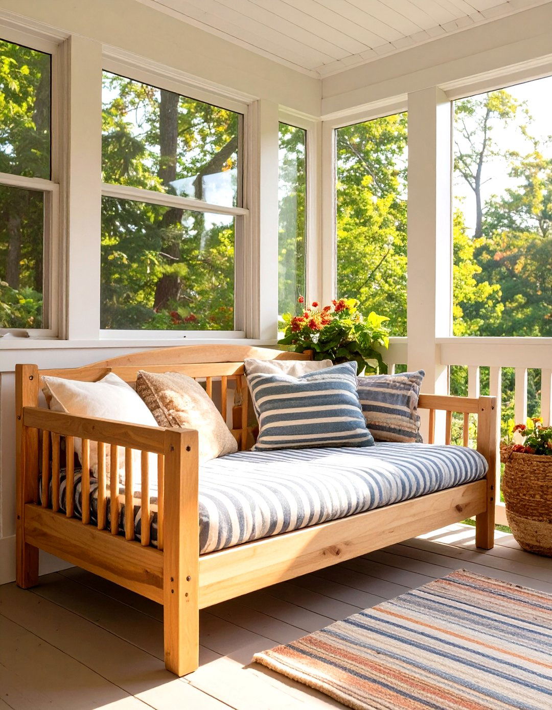 Build a Screen Porch Daybed with a Crib Mattress - 30 screen porch ideas on a budget