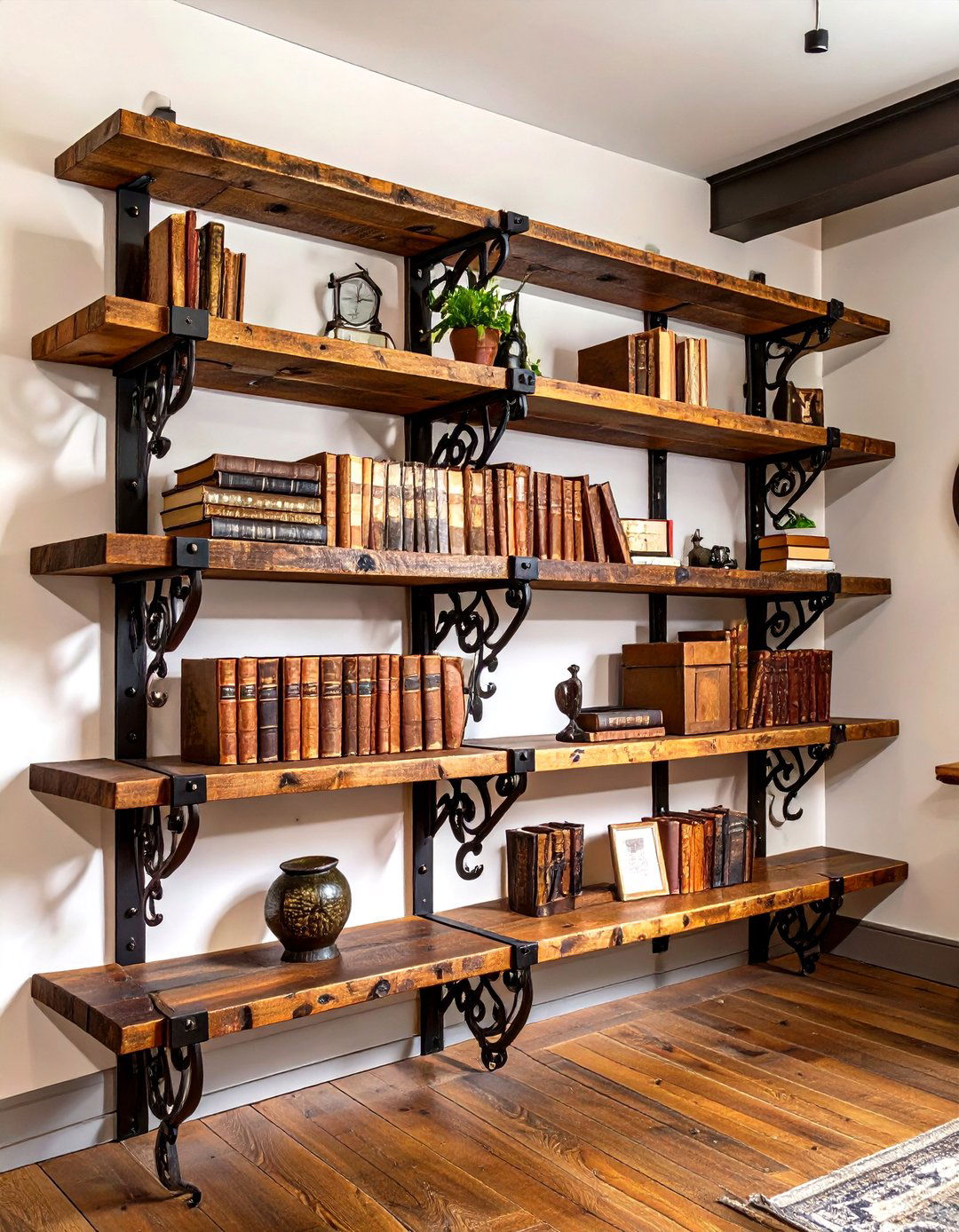 Building Custom Shelving with Industrial Brackets - 30 steampunk interior design ideas
