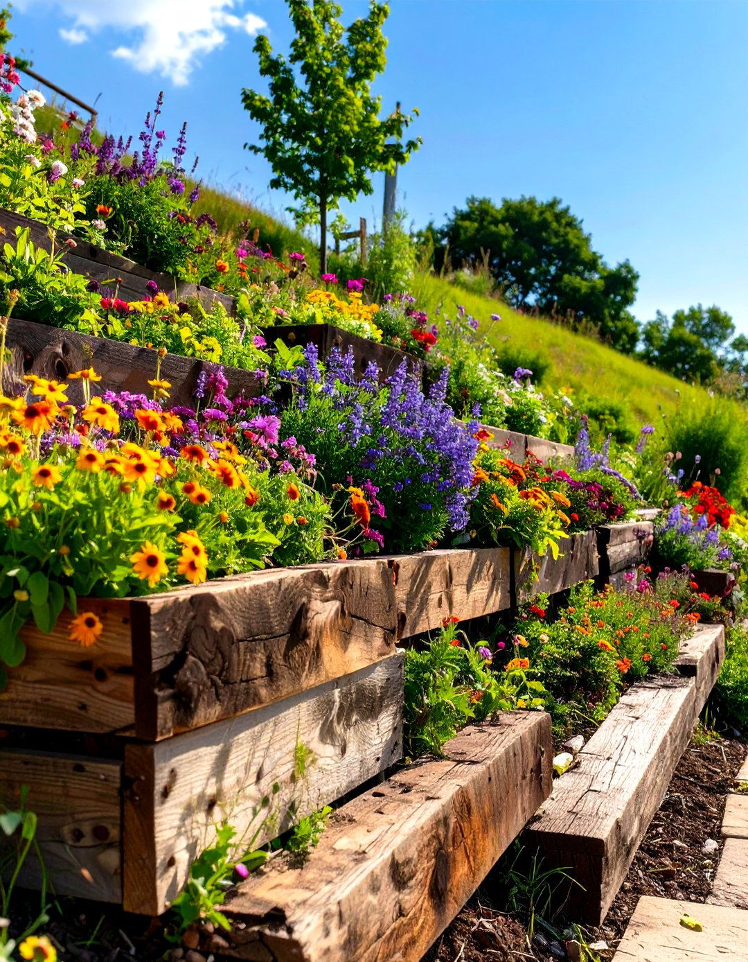 Building Retaining Walls with Reclaimed Wood - 30 steep hillside landscaping ideas on a budget