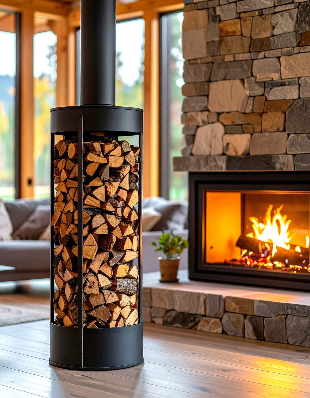 Building a Custom Firewood Holder - 30 rustic living room ideas