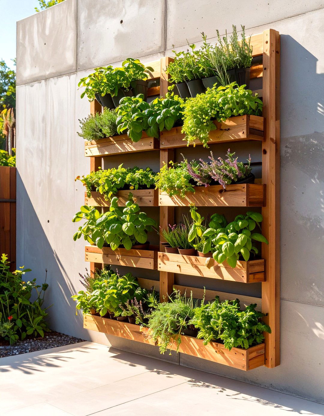 Building a Vertical Herb Garden on a Wall Near Your Concrete Patio - 30 simple concrete patio ideas on a budget