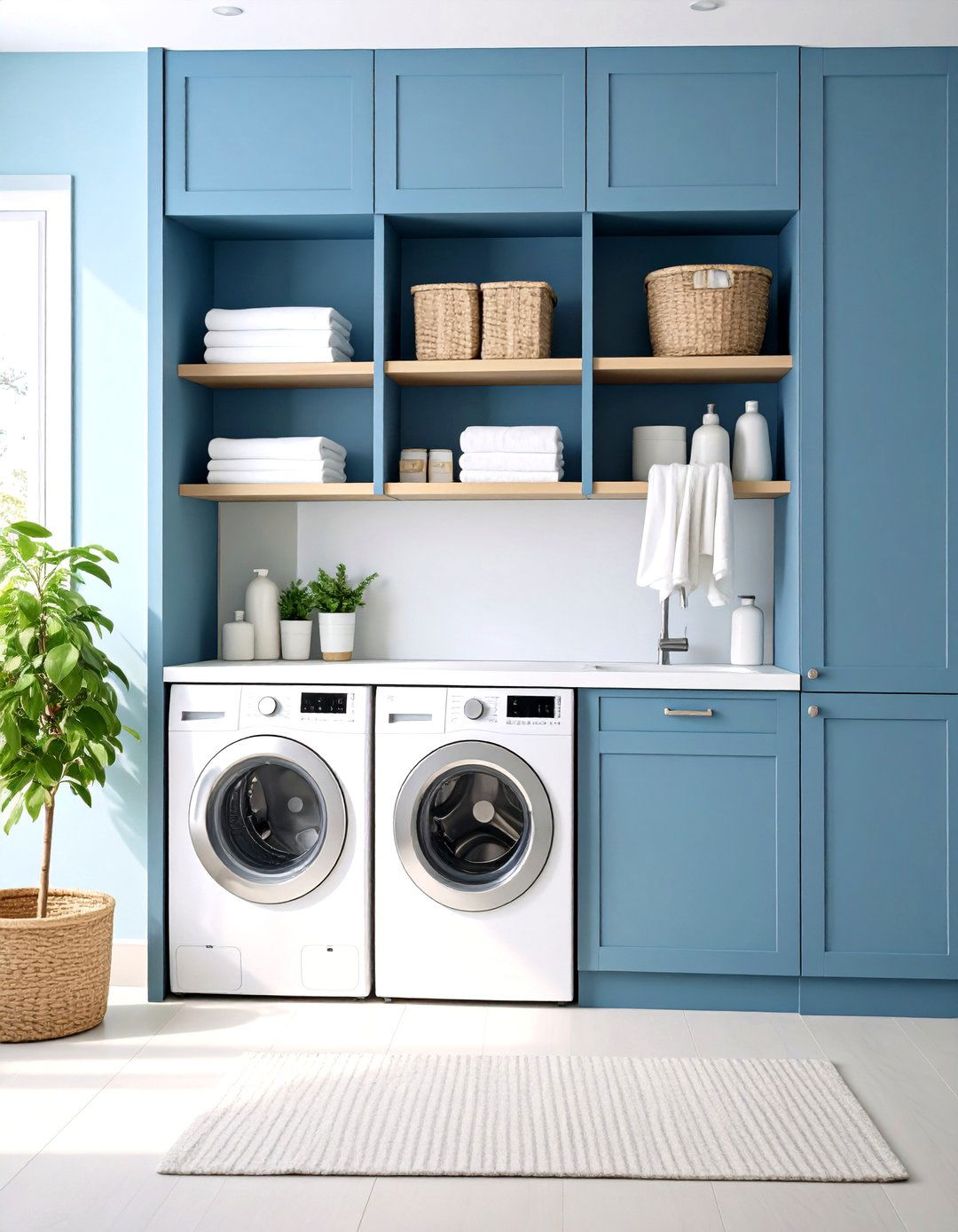 Built In Laundry Room Cabinetry with Open Shelves - 30 laundry shelf ideas