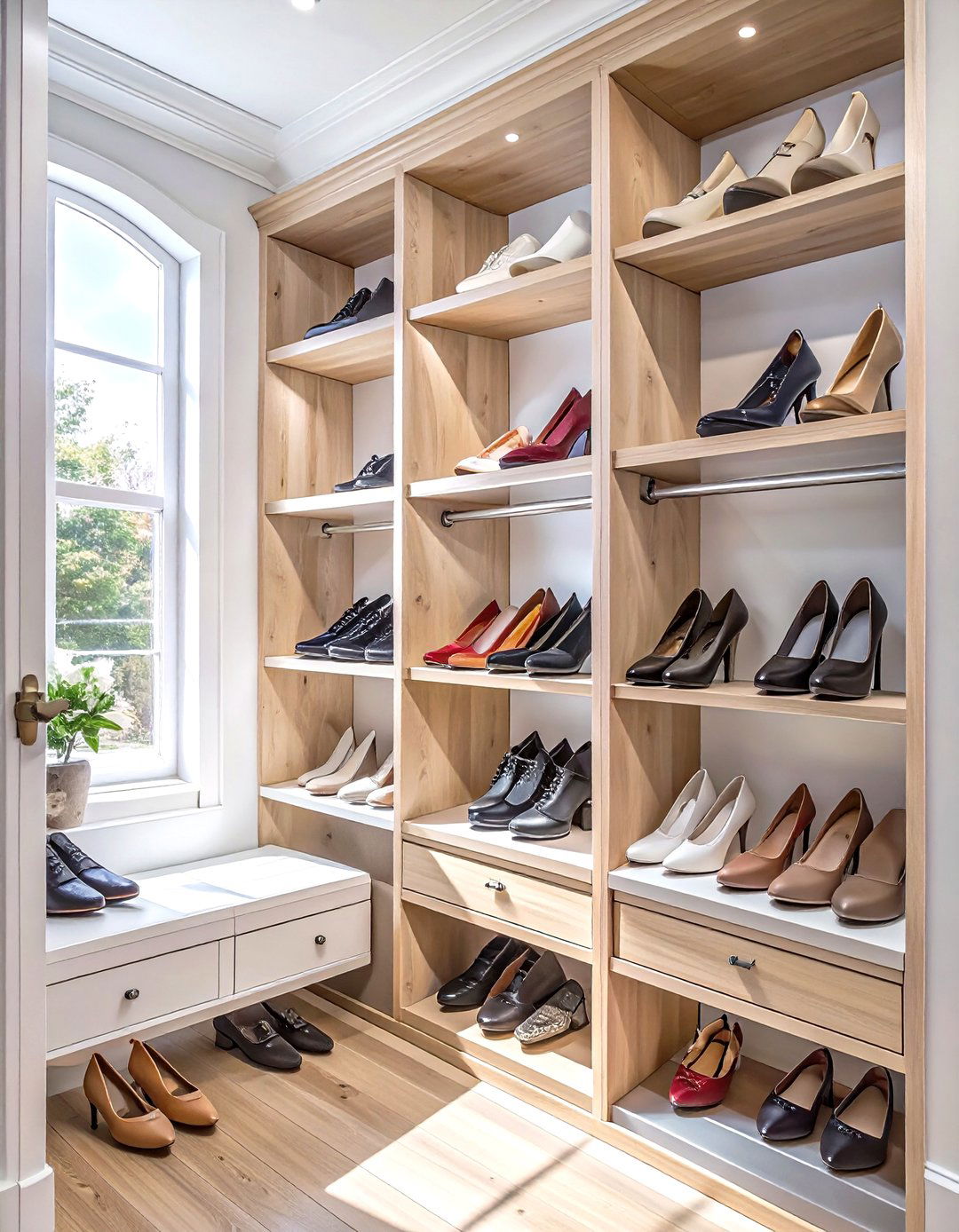 Built In Slanted Shoe Shelves - 30 shoe closet ideas