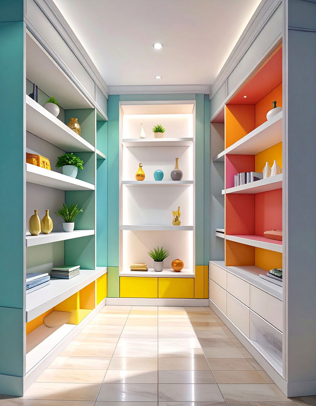 Built In Wall Niche with Shelves - 30 hallway storage ideas