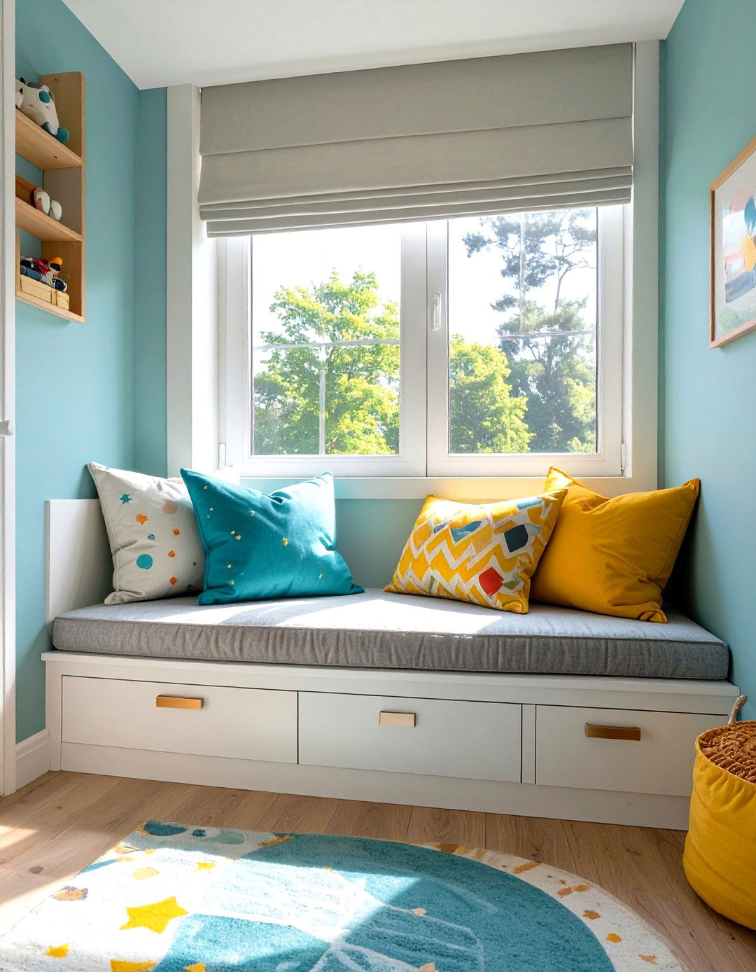 Built In Window Seat with Storage - 30 small kids bedroom ideas